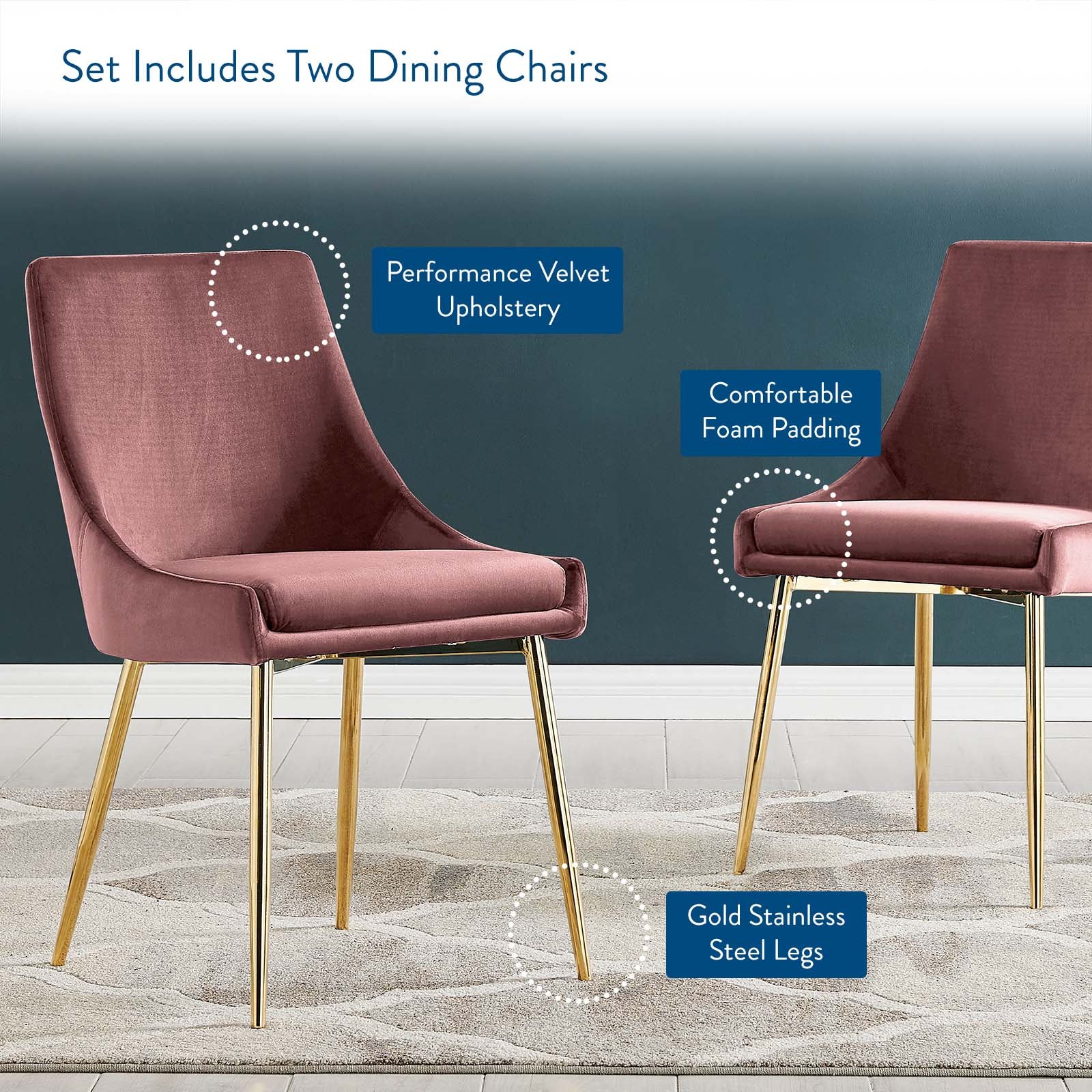 Viscount Performance Velvet Dining Chairs - Set of 2 - East Shore Modern Home Furnishings