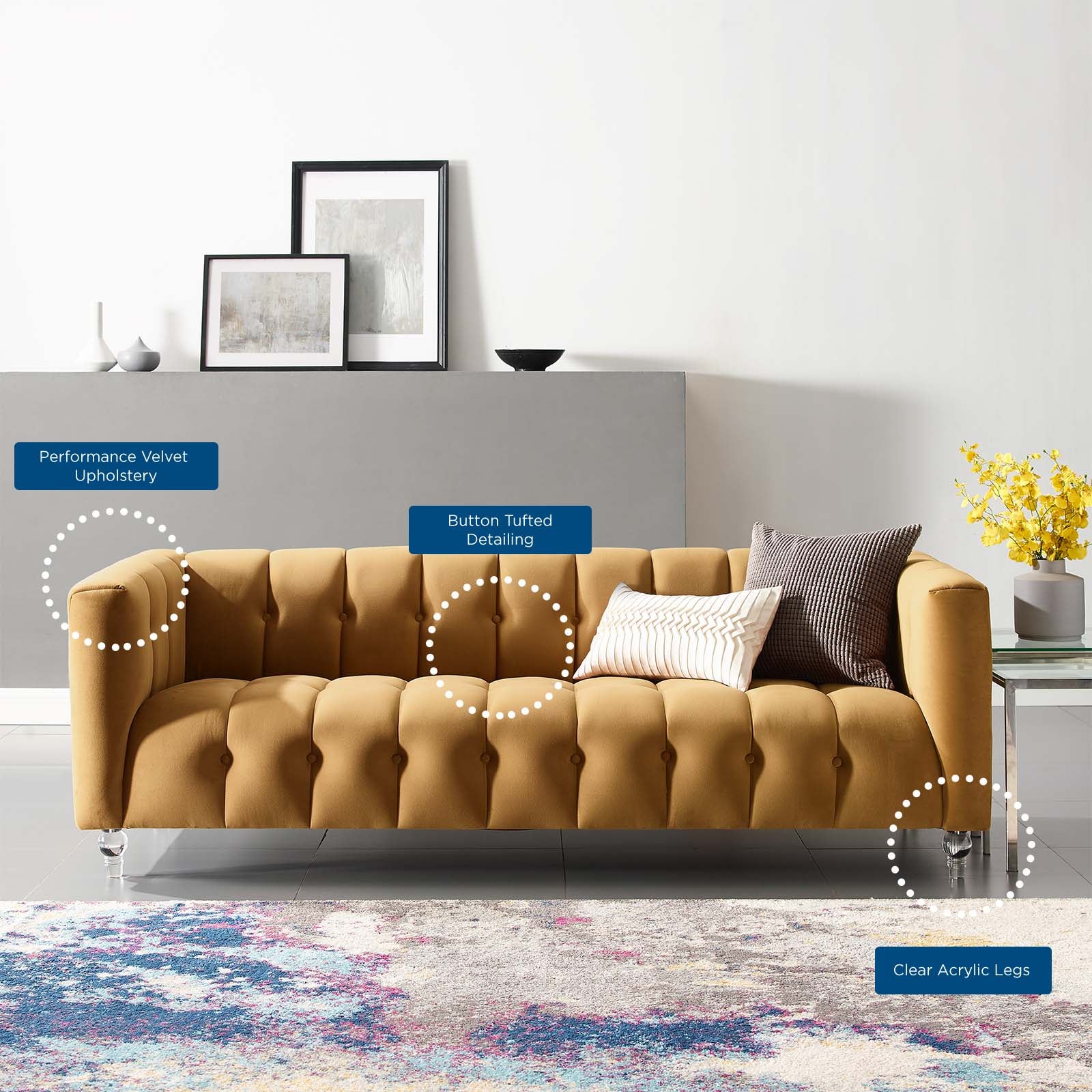 Mesmer Channel Tufted Button Performance Velvet Sofa - East Shore Modern Home Furnishings