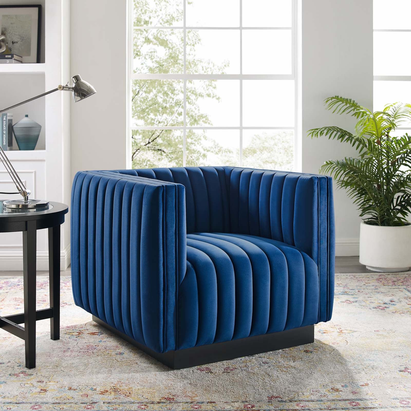 Conjure Channel Tufted Performance Velvet Accent Armchair - East Shore Modern Home Furnishings