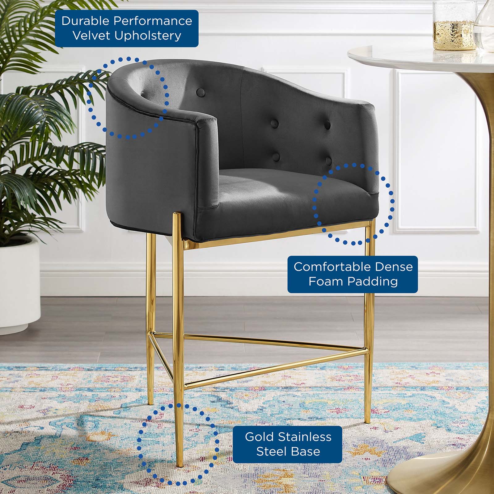 Savour Tufted Performance Velvet Counter Stool