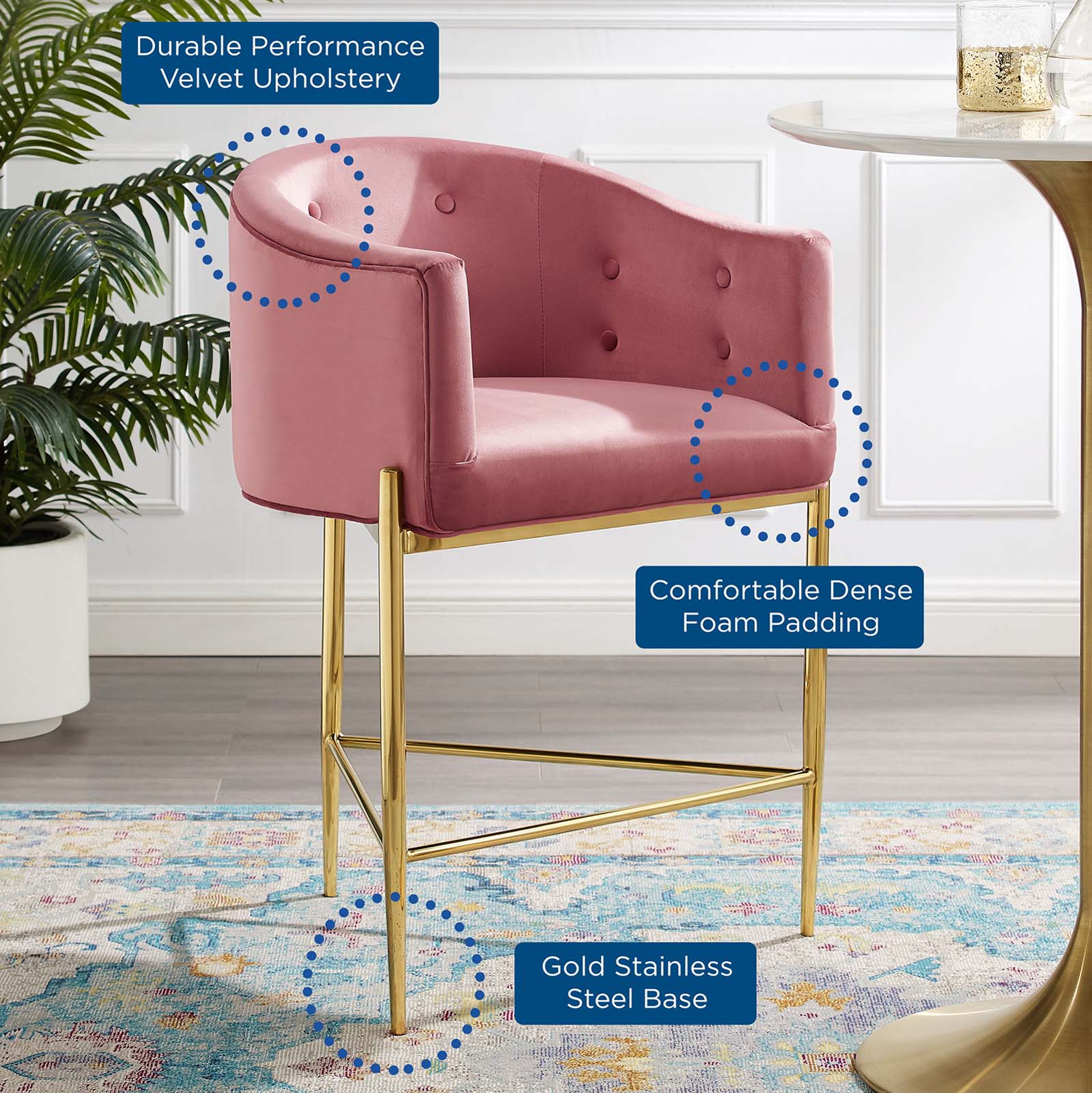 Savour Tufted Performance Velvet Counter Stool