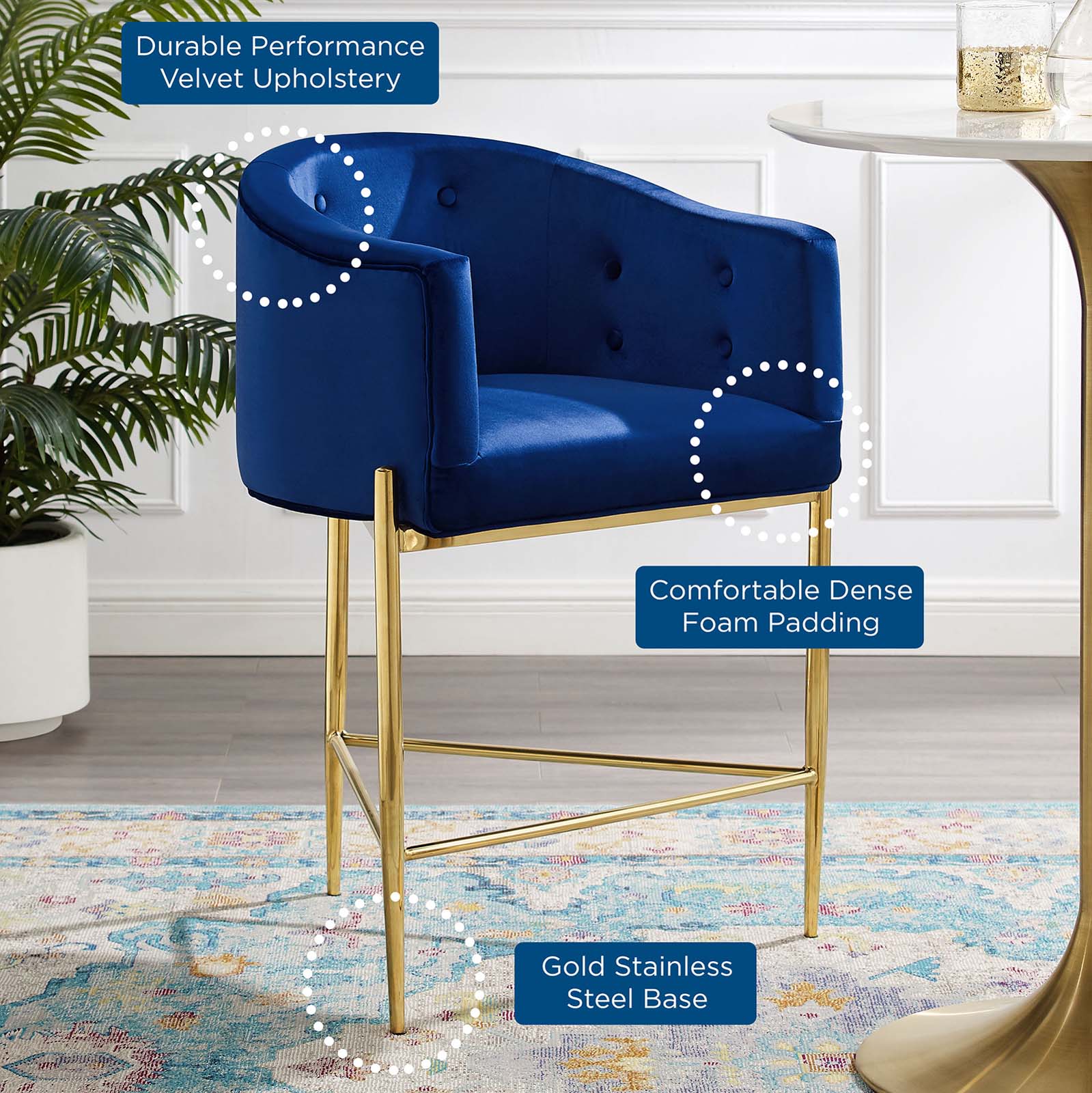 Savour Tufted Performance Velvet Counter Stool