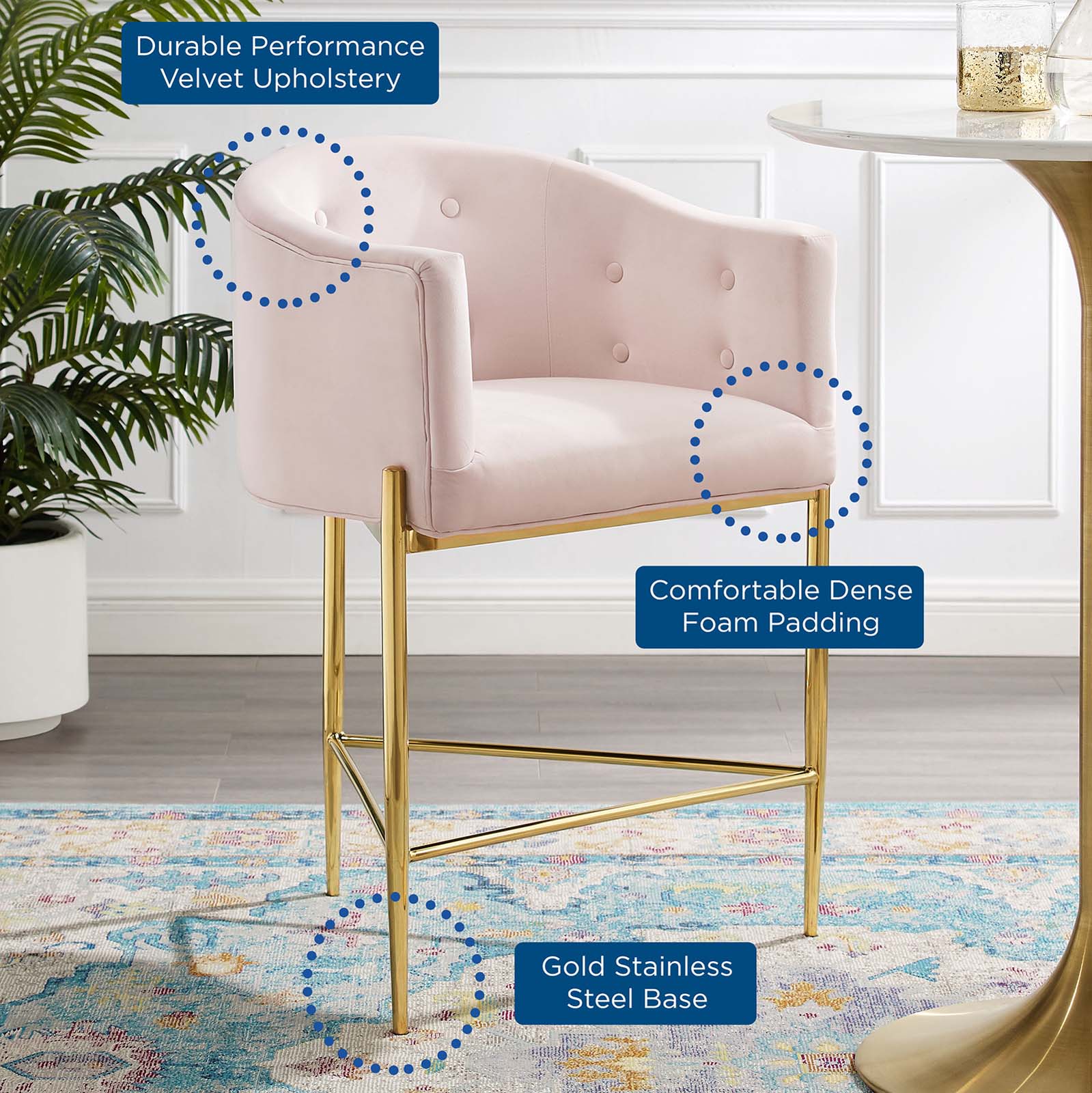 Savour Tufted Performance Velvet Counter Stool