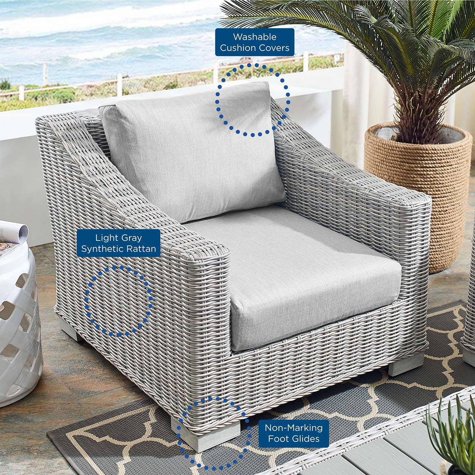 Conway Sunbrella® Outdoor Patio Wicker Rattan Armchair