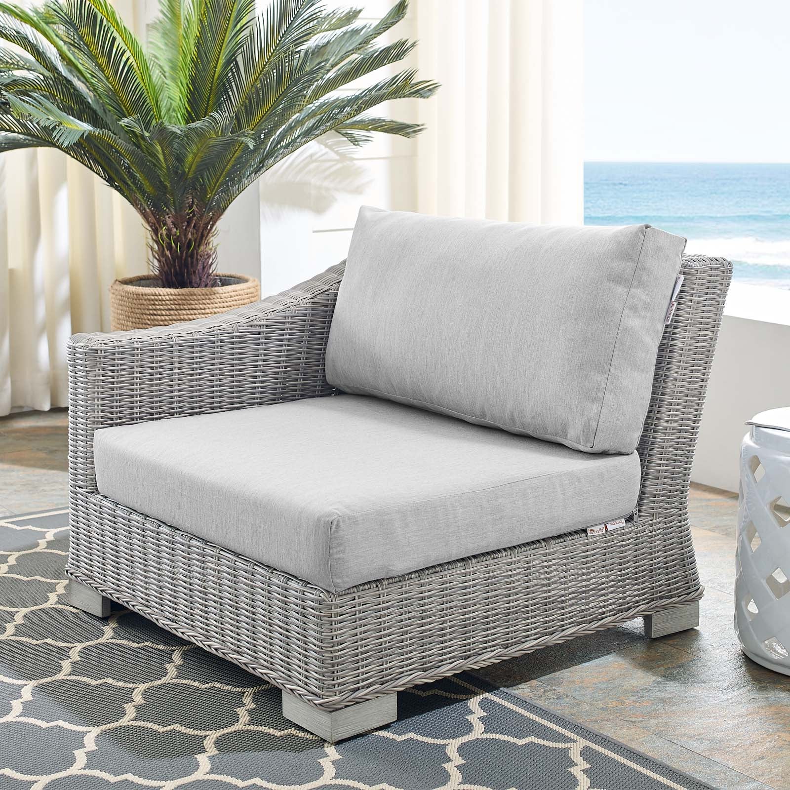 Conway Sunbrella® Outdoor Patio Wicker Rattan Left-Arm Chair - East Shore Modern Home Furnishings