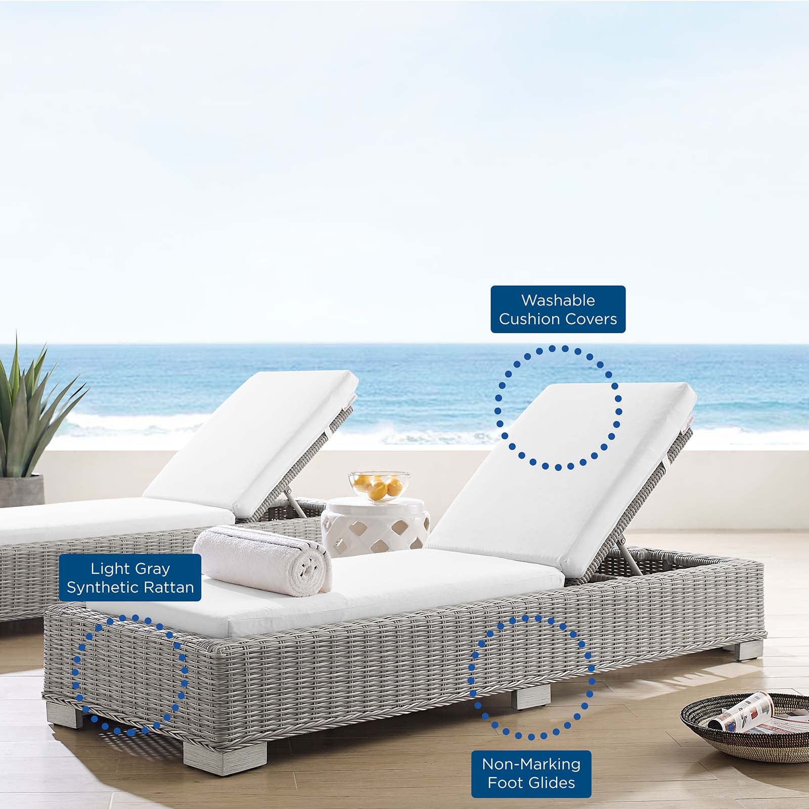 Conway Sunbrella® Outdoor Patio Wicker Rattan Chaise Lounge