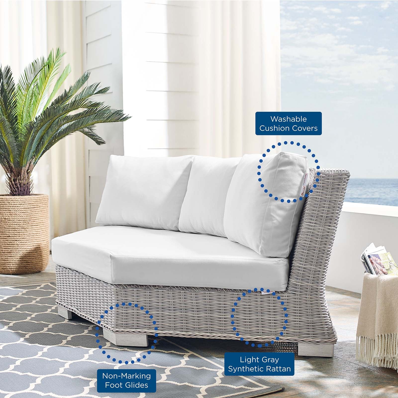 Conway Sunbrella® Outdoor Patio Wicker Rattan Round Corner Chair - East Shore Modern Home Furnishings