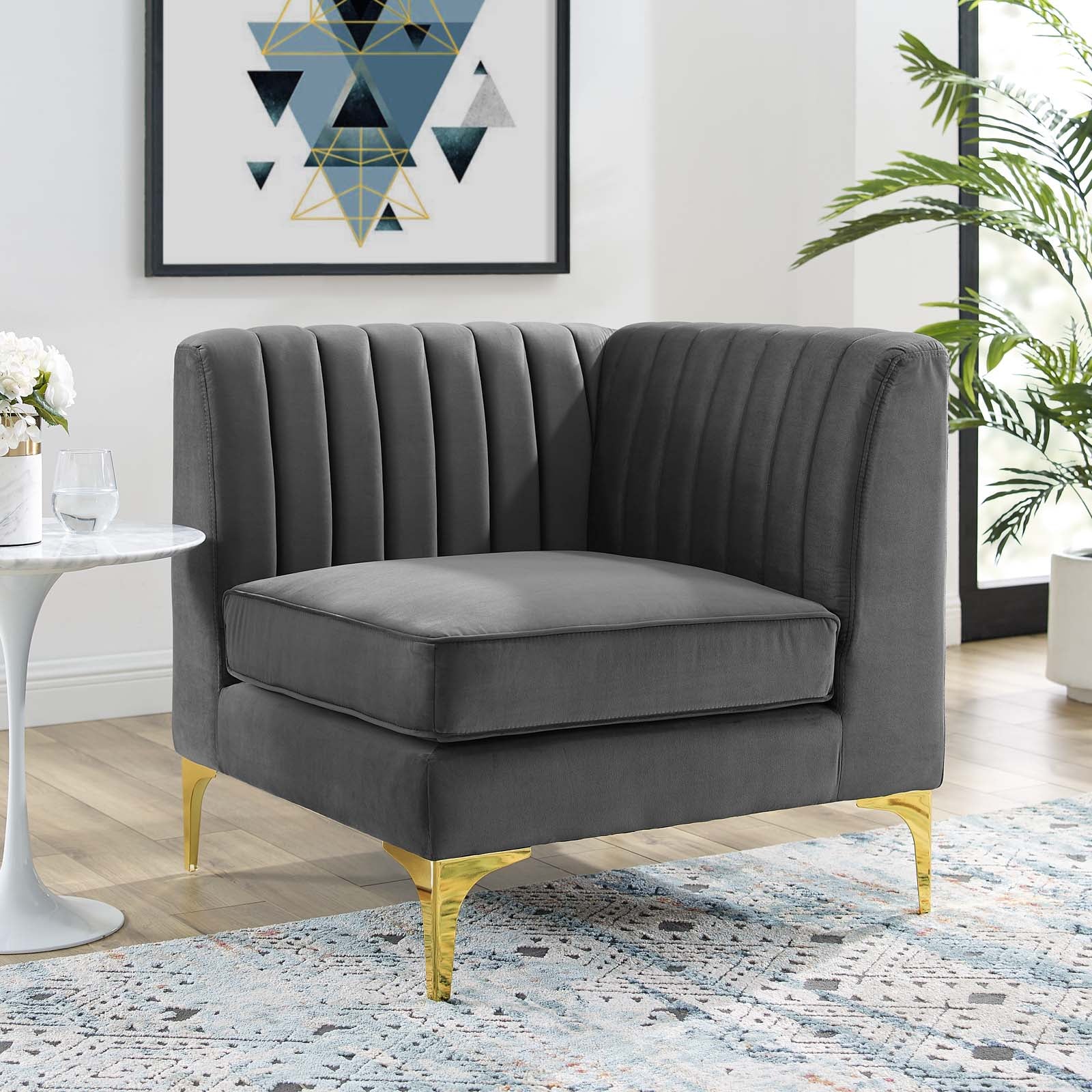 Triumph Channel Tufted Performance Velvet Sectional Sofa Corner Chair - East Shore Modern Home Furnishings