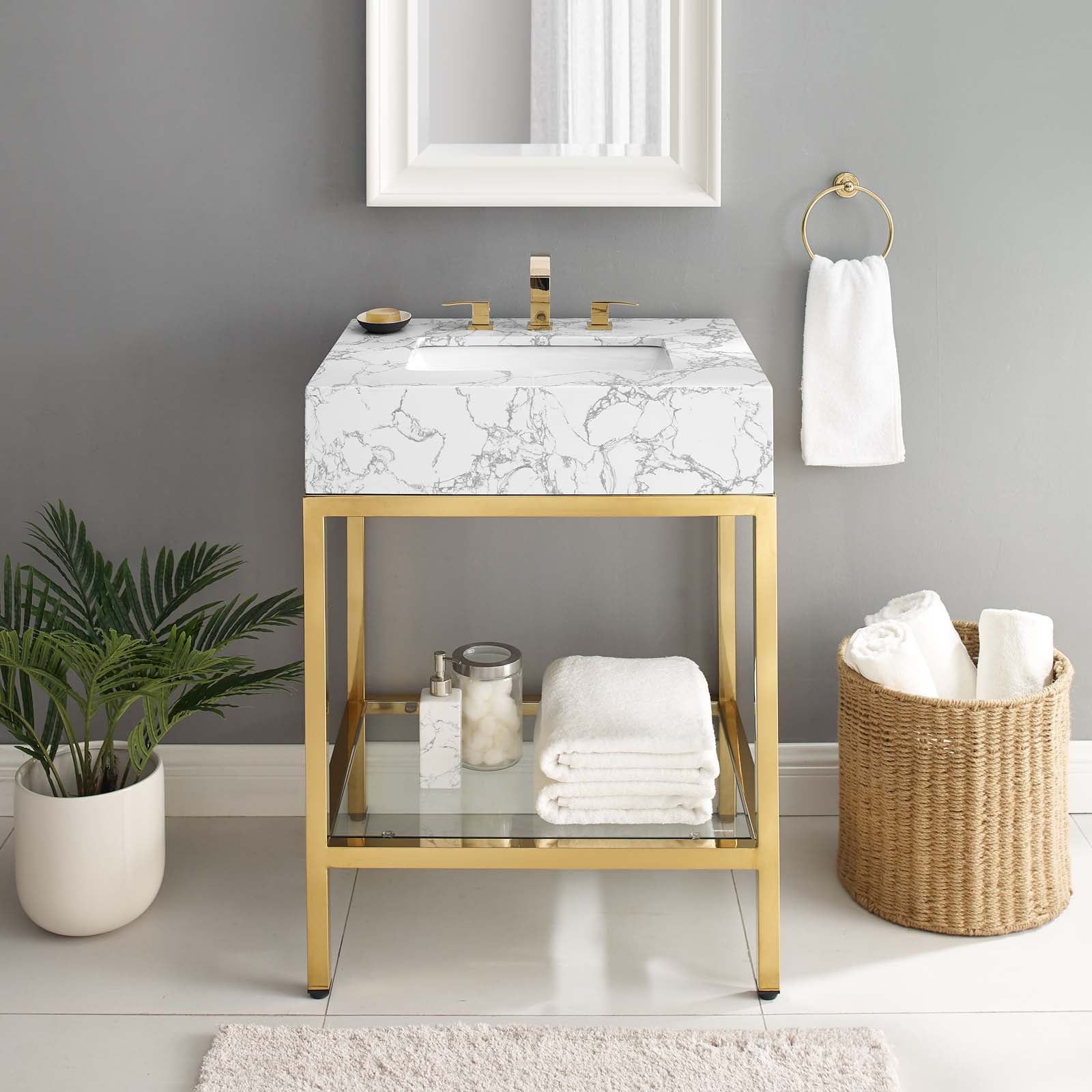 Kingsley 26" Gold Stainless Steel Bathroom Vanity - East Shore Modern Home Furnishings