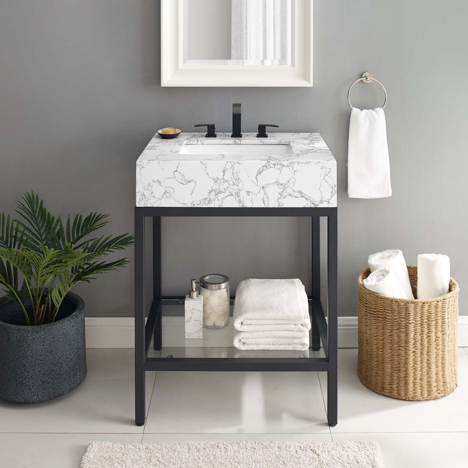 Kingsley 26" Black Stainless Steel Bathroom Vanity - East Shore Modern Home Furnishings
