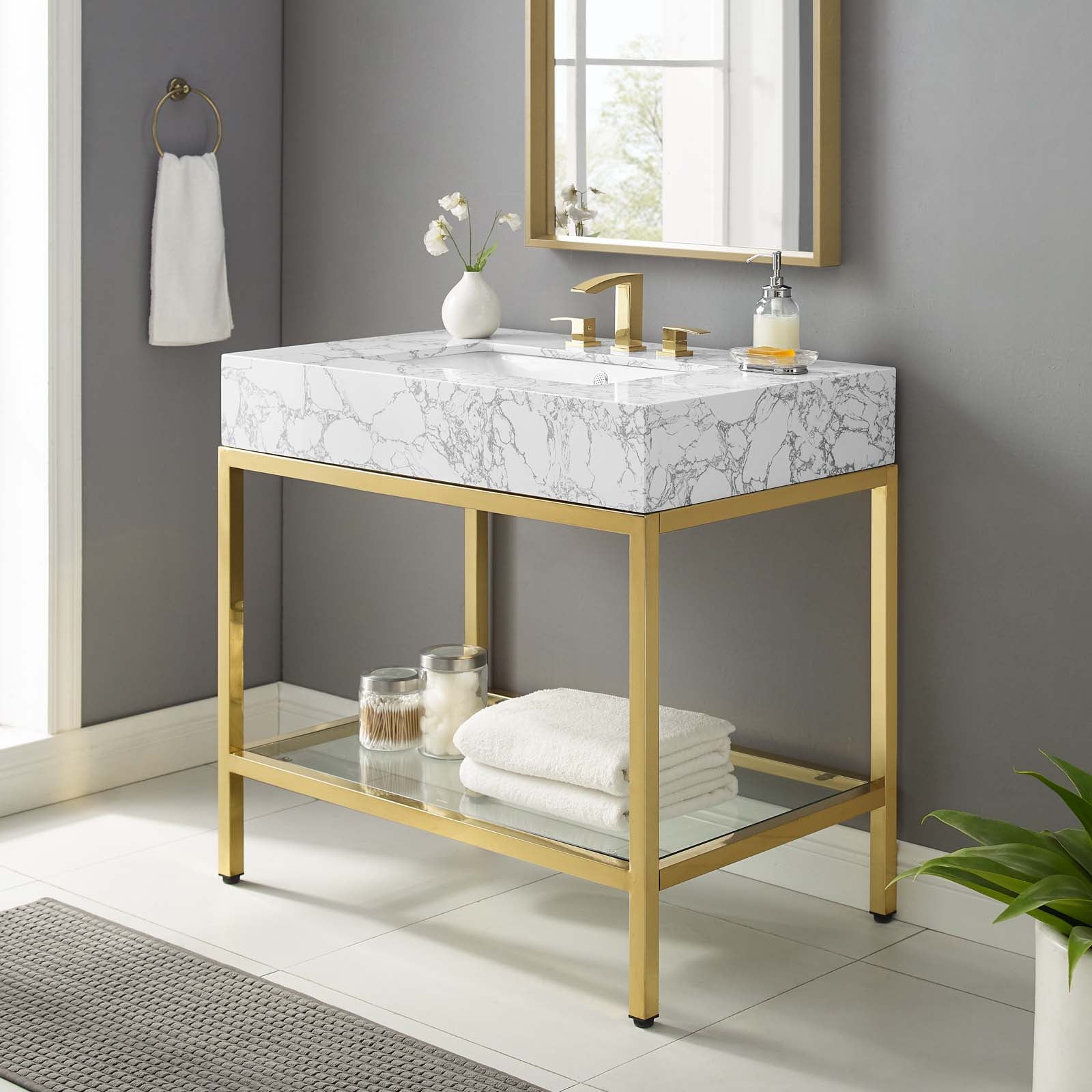 Kingsley 36" Gold Stainless Steel Bathroom Vanity