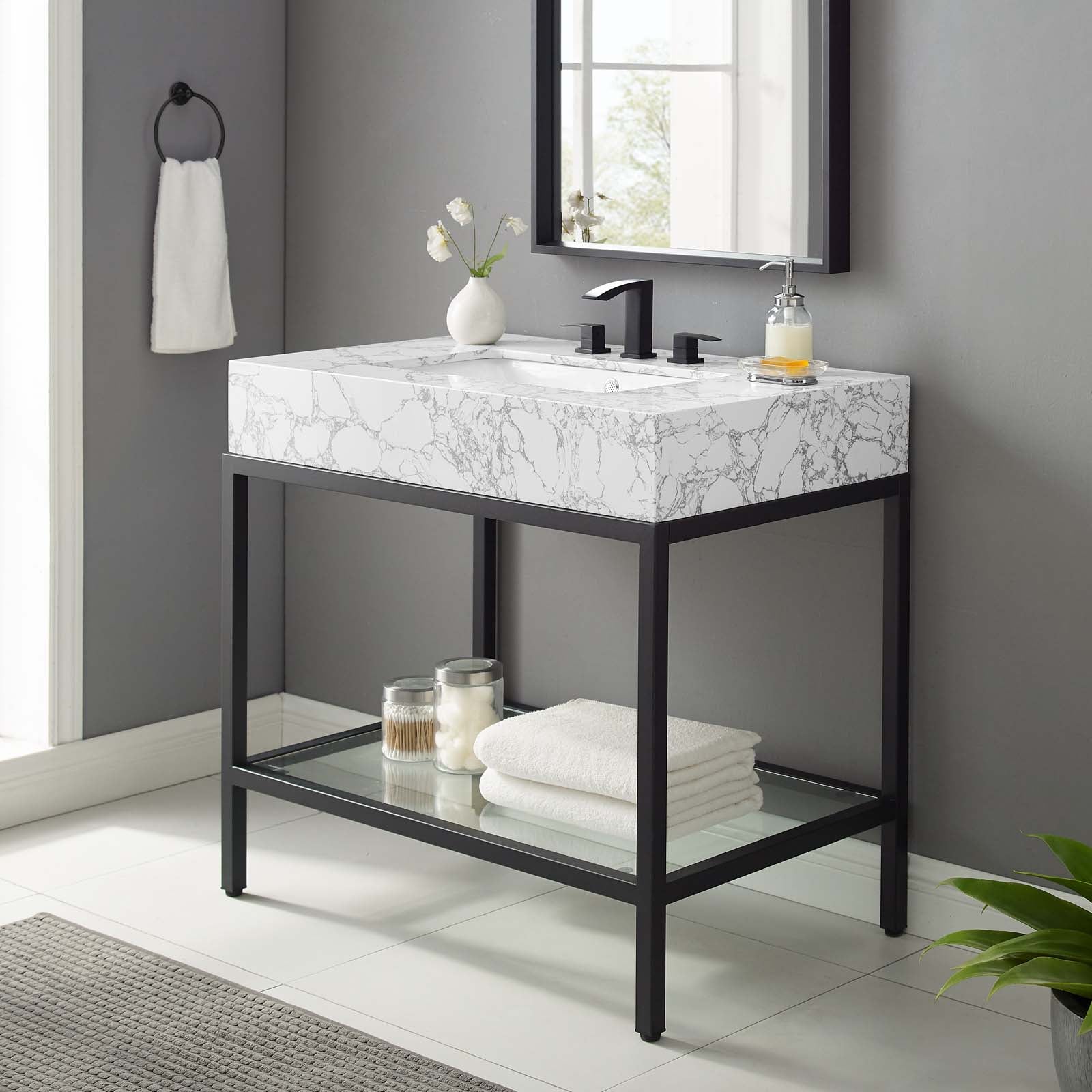 Kingsley 36" Black Stainless Steel Bathroom Vanity - East Shore Modern Home Furnishings