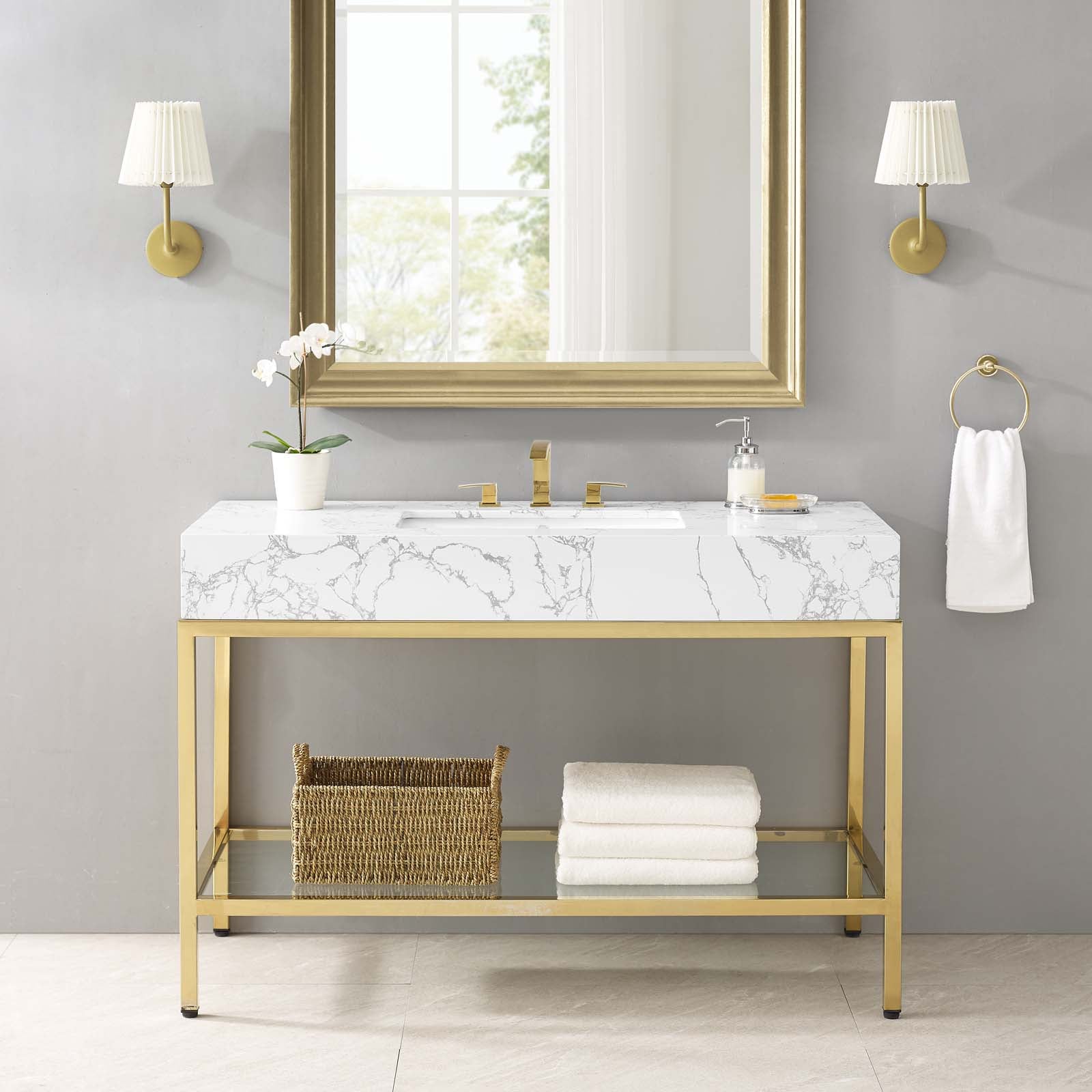 Kingsley 50" Gold Stainless Steel Bathroom Vanity - East Shore Modern Home Furnishings