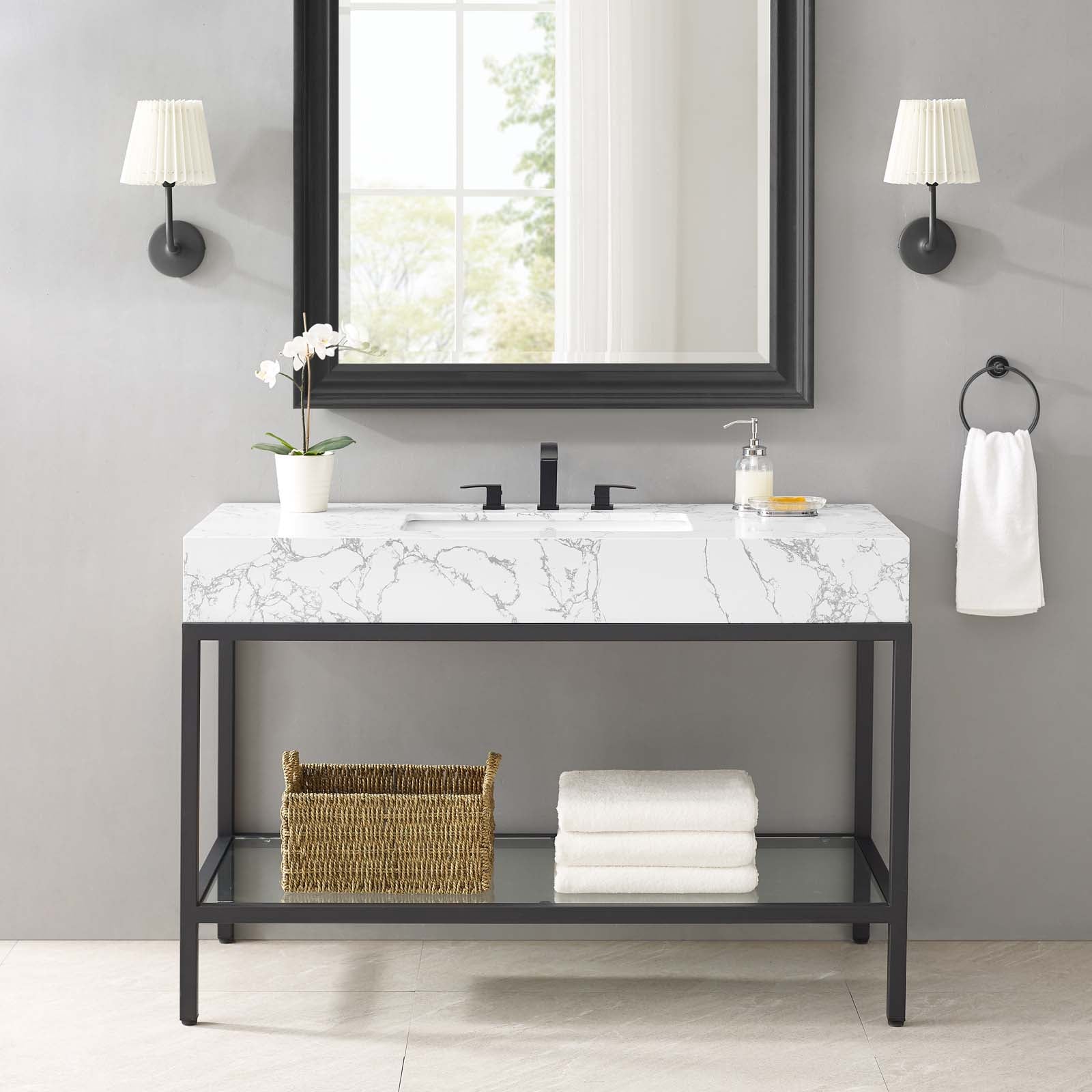 Kingsley 50" Black Stainless Steel Bathroom Vanity