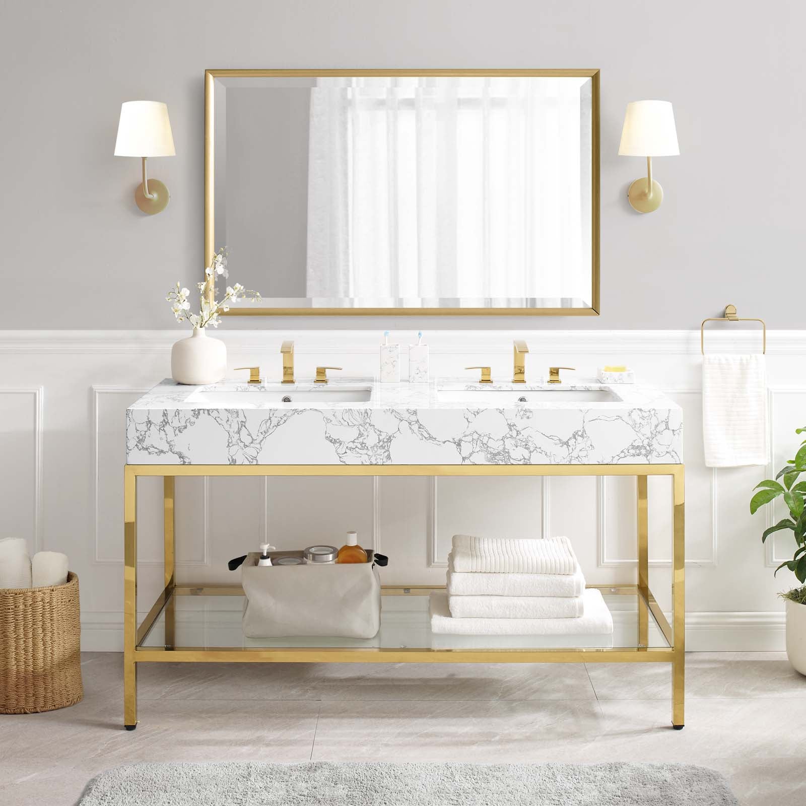 Kingsley 60" Gold Stainless Steel Bathroom Vanity - East Shore Modern Home Furnishings