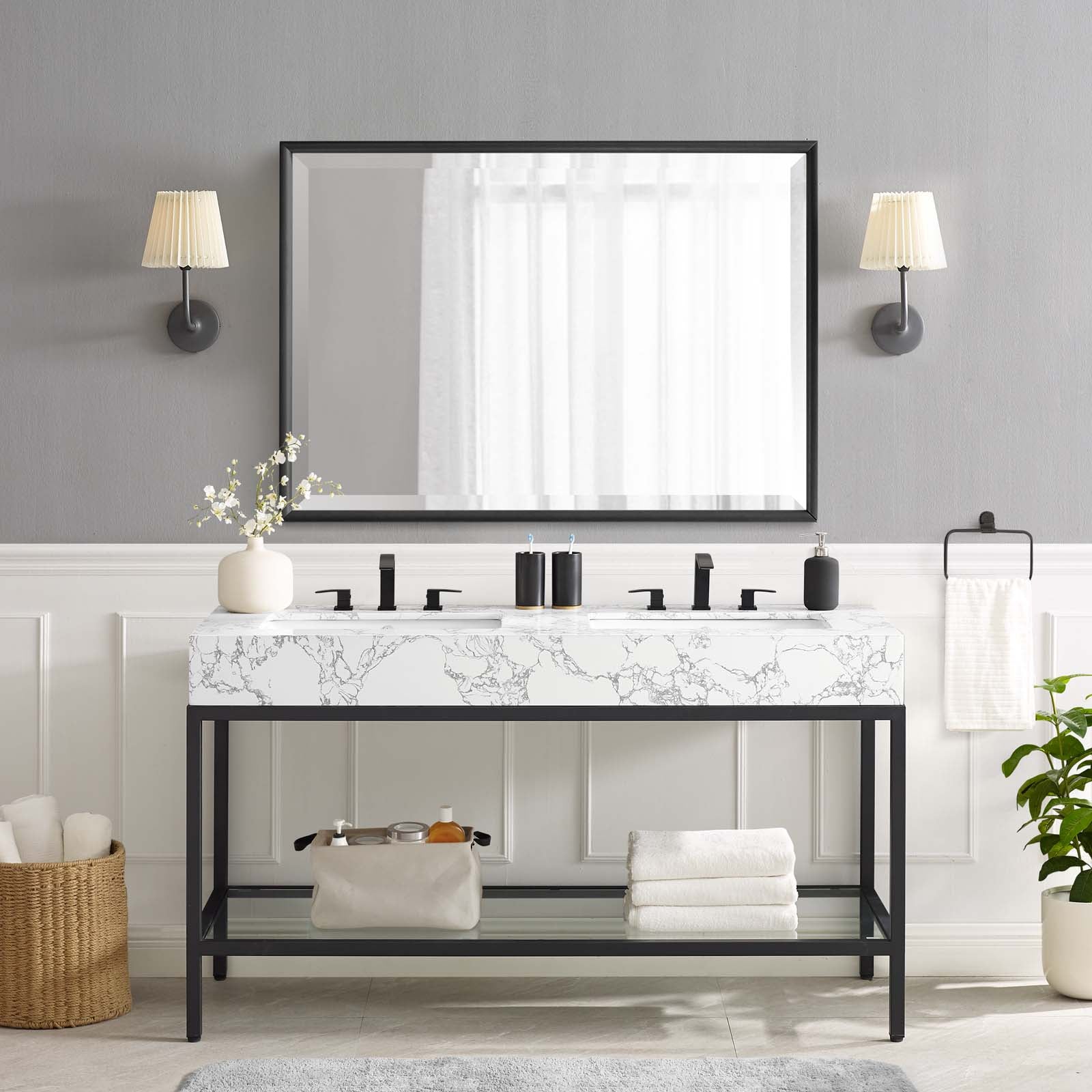 Kingsley 60" Black Stainless Steel Bathroom Vanity - East Shore Modern Home Furnishings