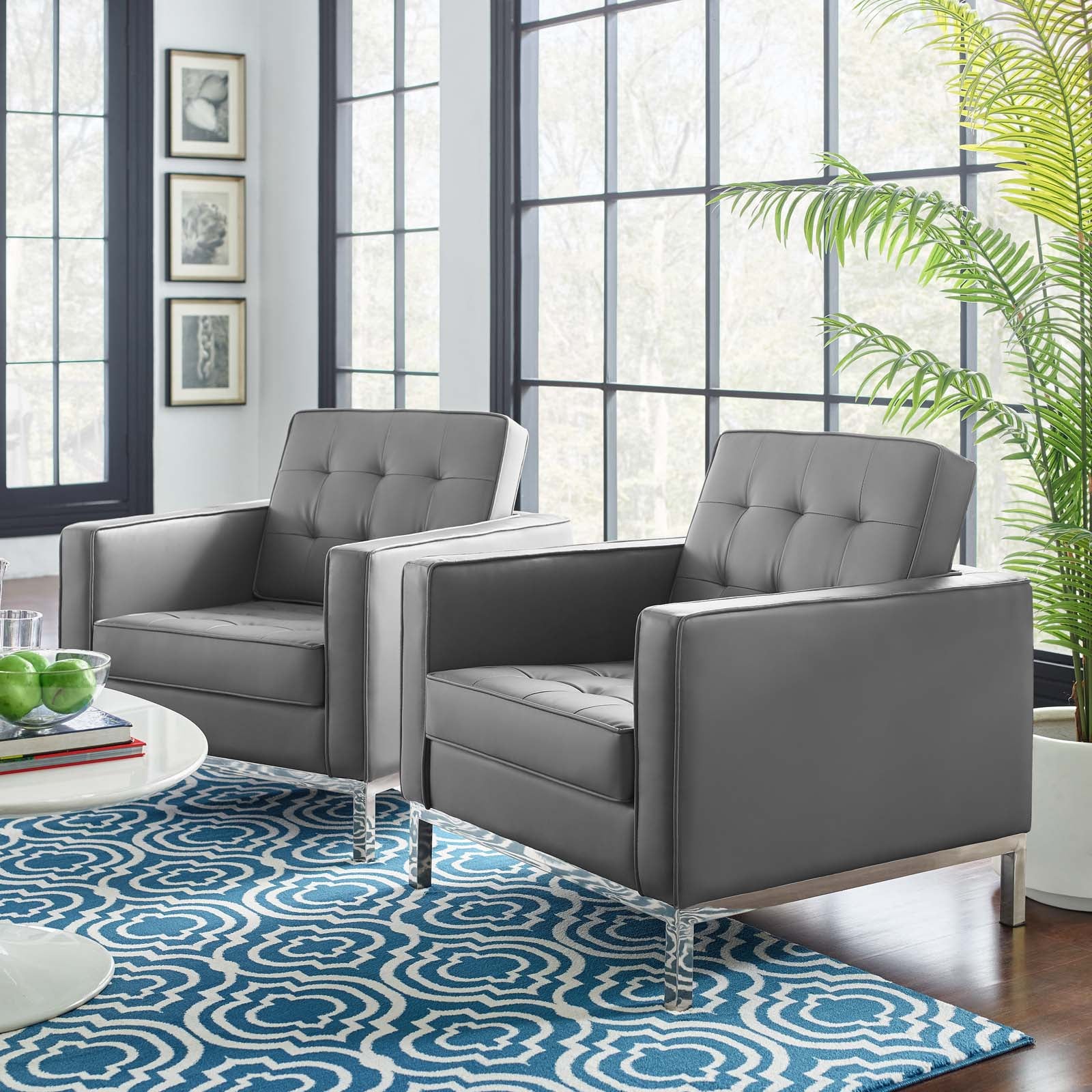Loft Tufted Upholstered Faux Leather Armchair Set of 2 - East Shore Modern Home Furnishings