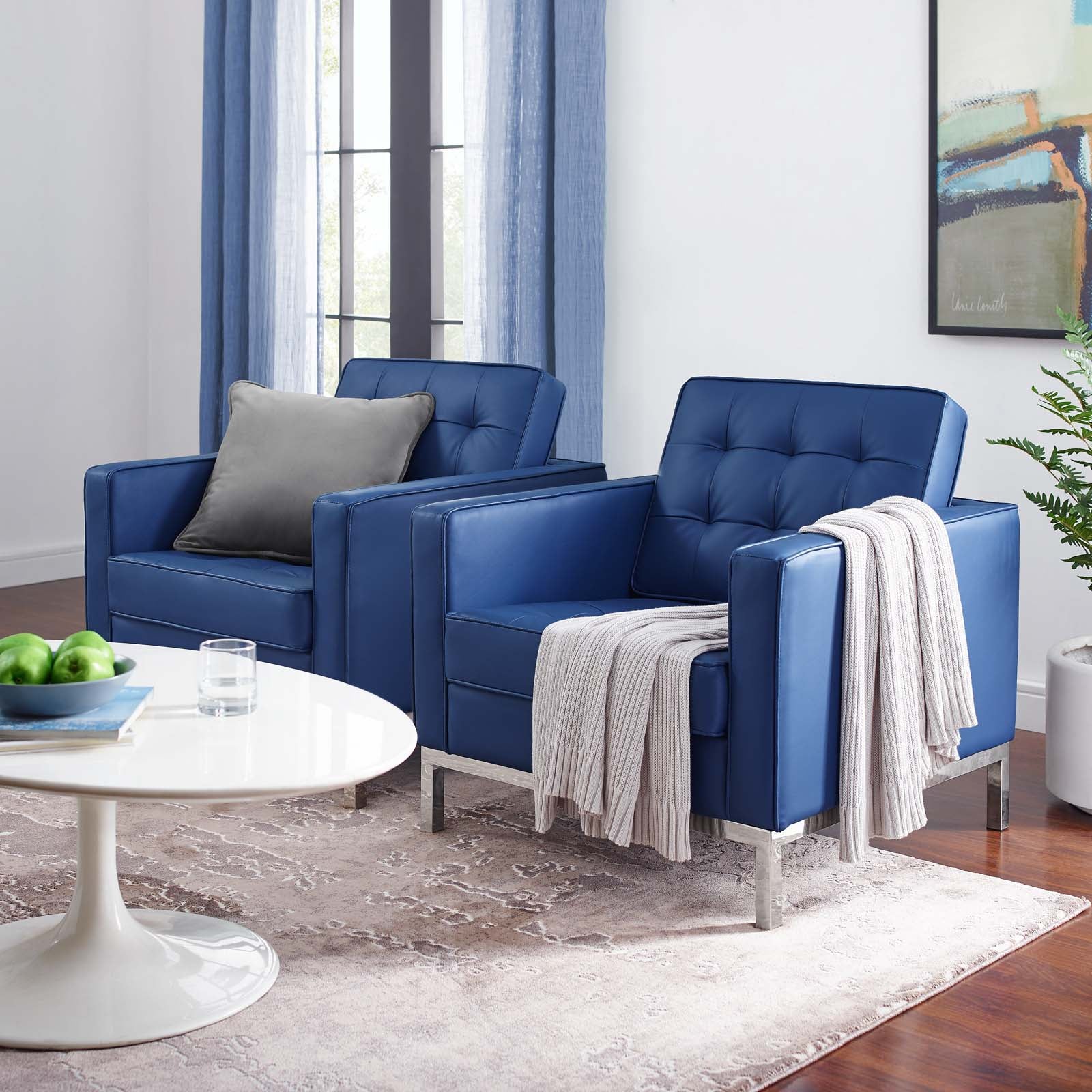 Loft Tufted Upholstered Faux Leather Armchair Set of 2 - East Shore Modern Home Furnishings