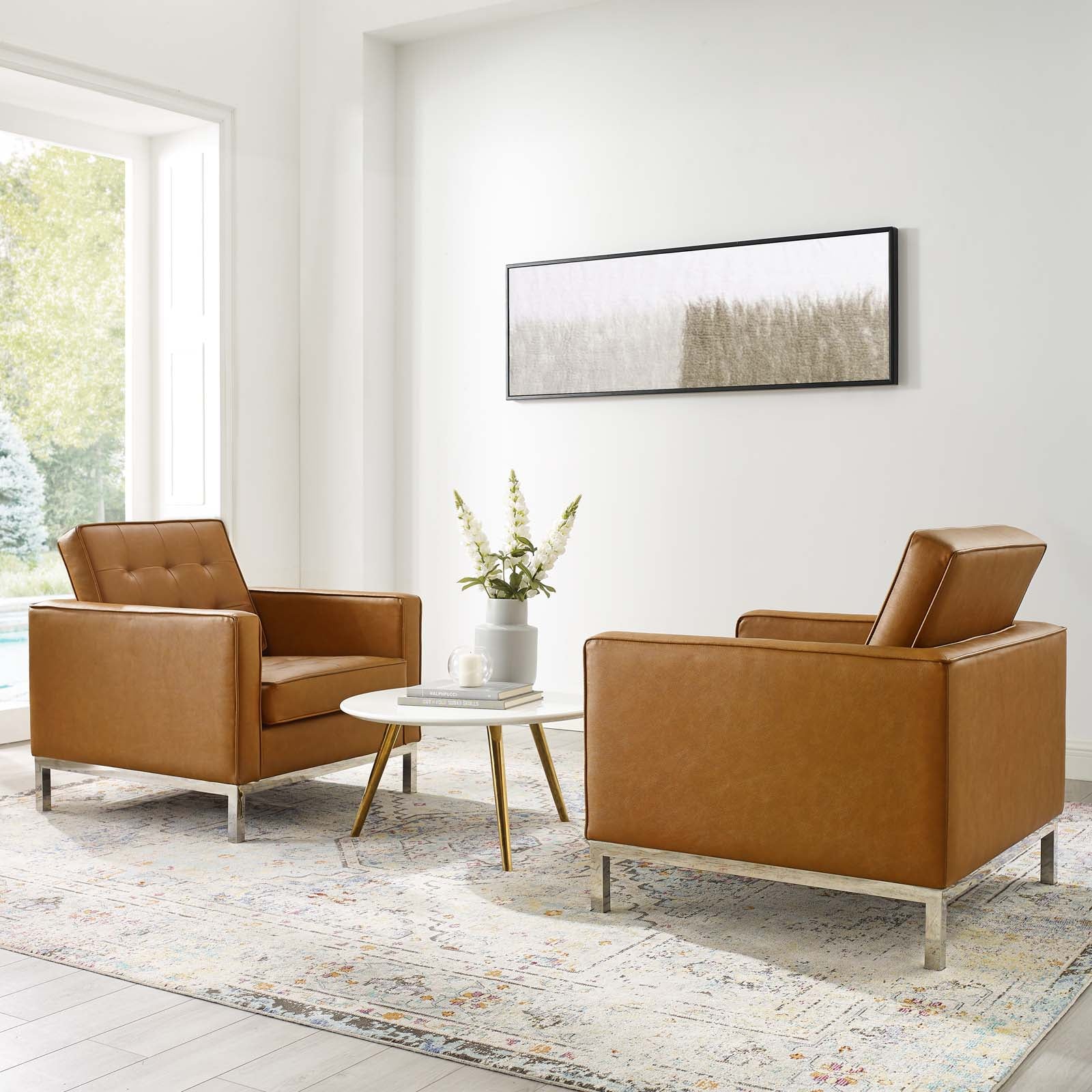 Loft Tufted Upholstered Faux Leather Armchair Set of 2 - East Shore Modern Home Furnishings