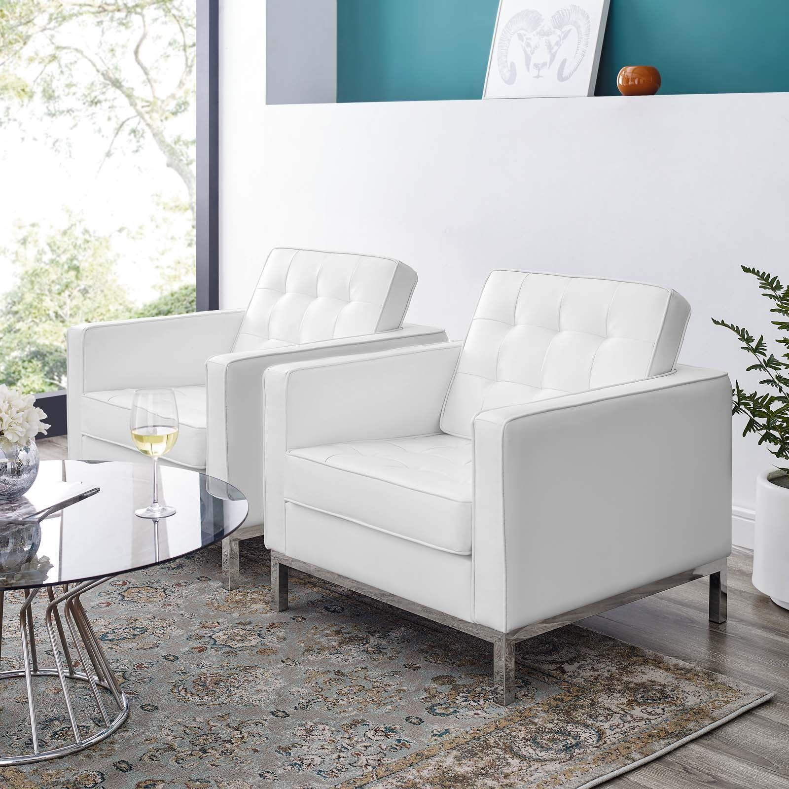 Loft Tufted Upholstered Faux Leather Armchair Set of 2 - East Shore Modern Home Furnishings