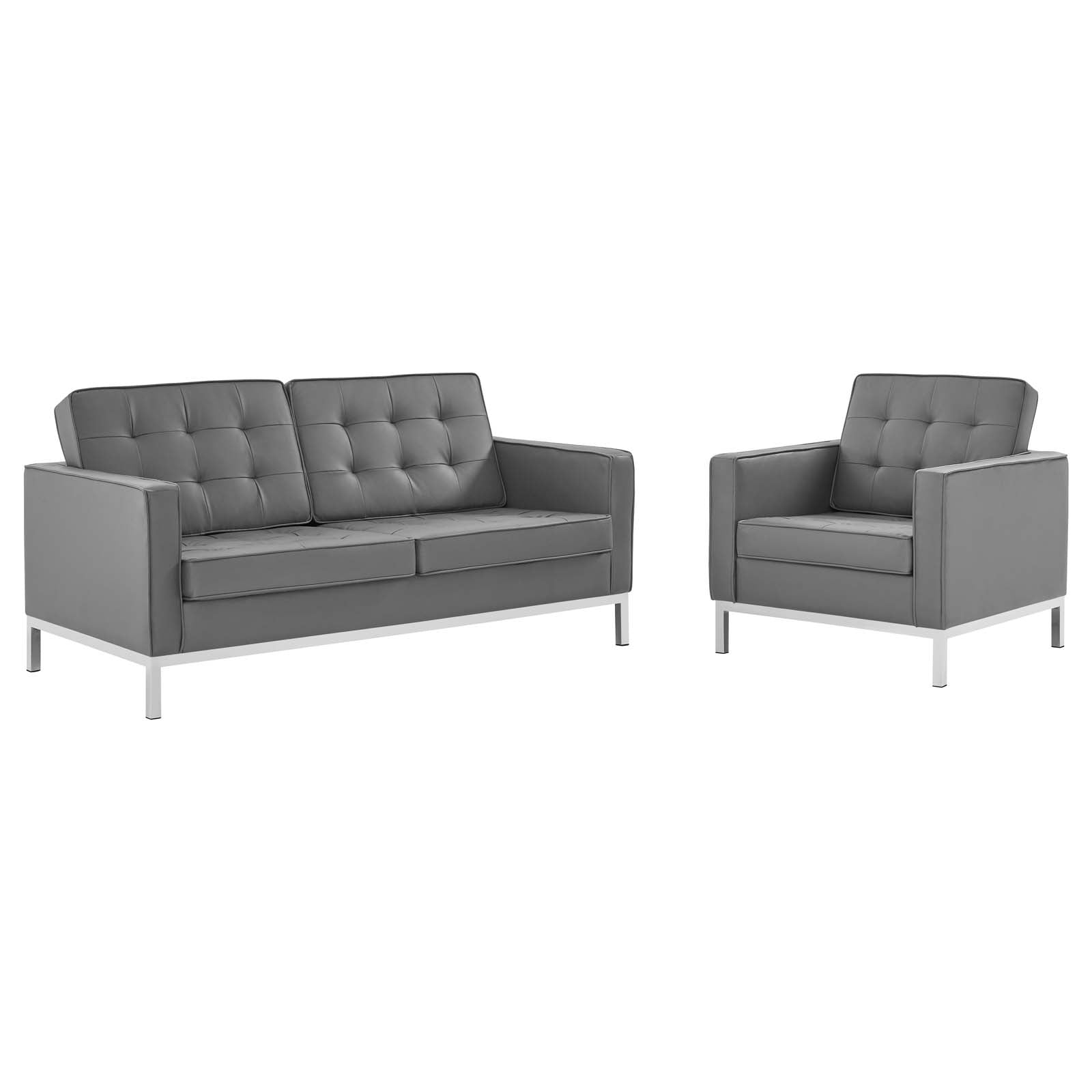 Loft Tufted Upholstered Faux Leather Loveseat and Armchair Set - East Shore Modern Home Furnishings