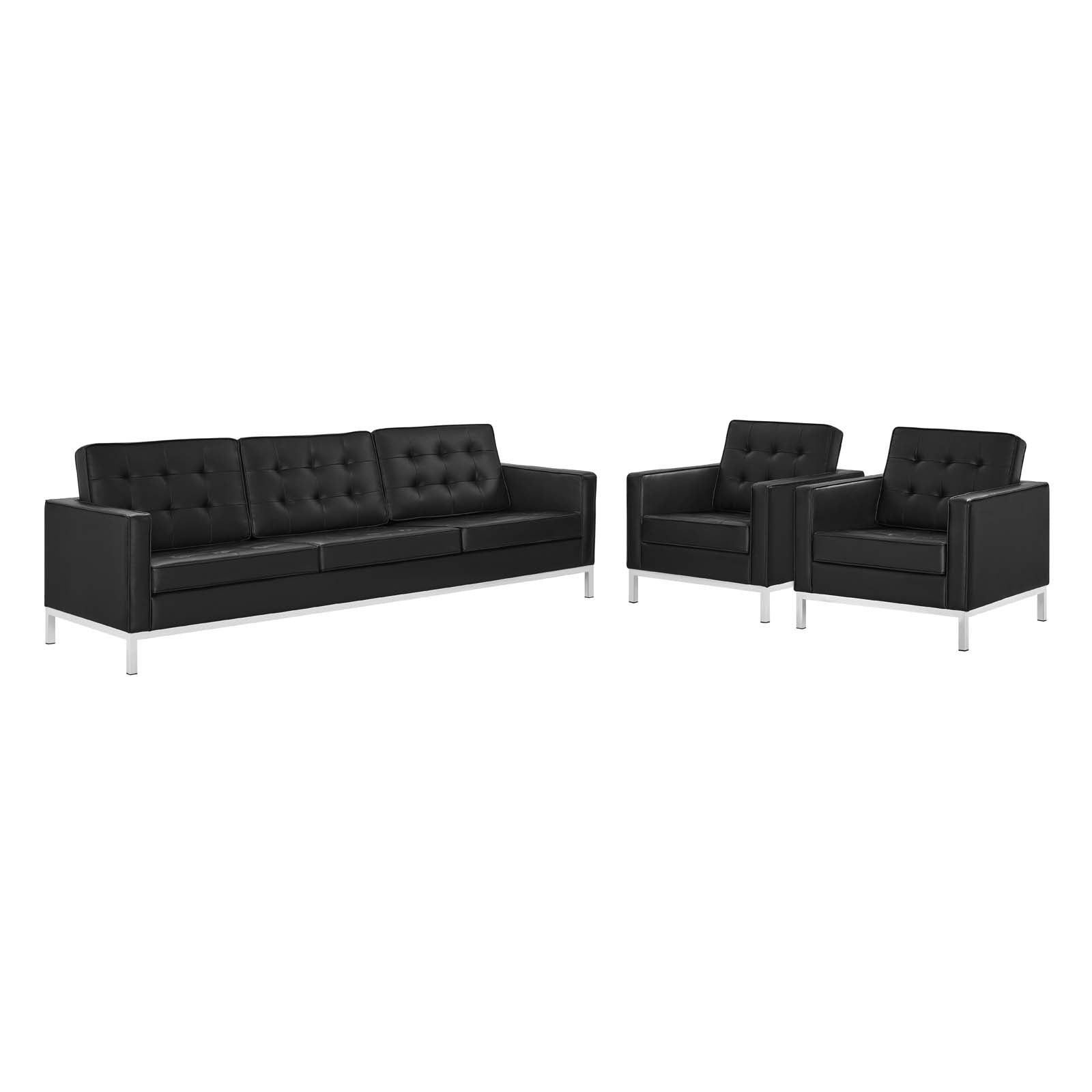 Loft 3 Piece Tufted Upholstered Faux Leather Set - East Shore Modern Home Furnishings