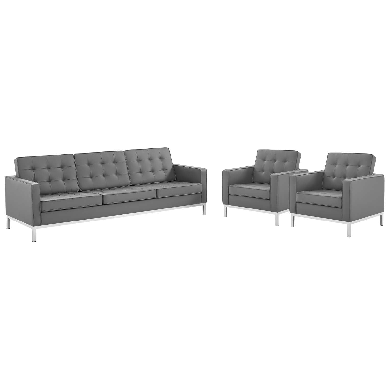 Loft 3 Piece Tufted Upholstered Faux Leather Set - East Shore Modern Home Furnishings