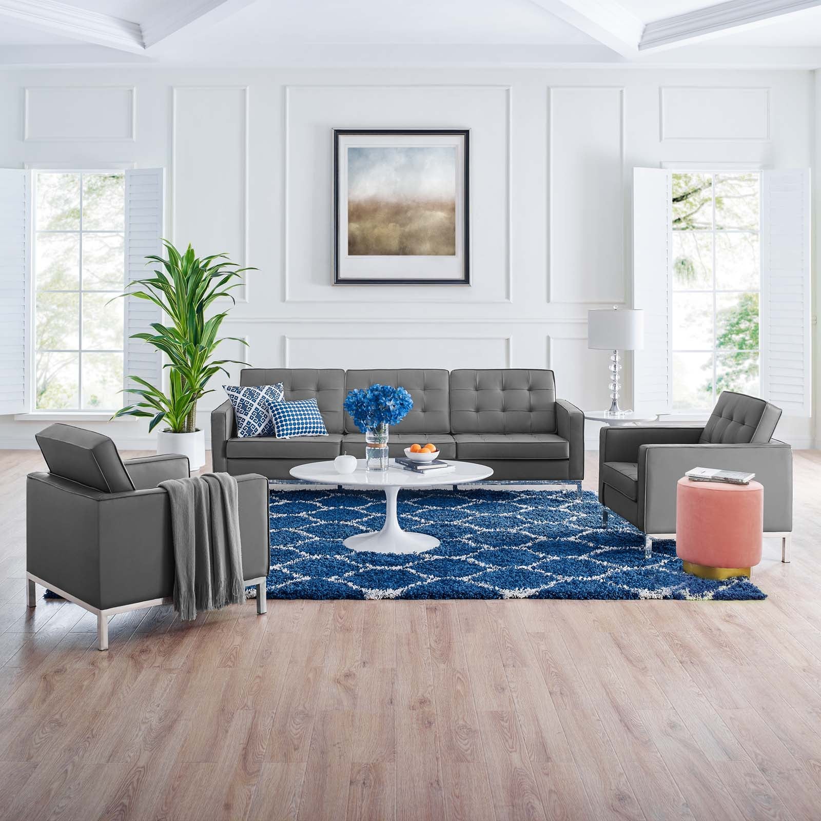 Loft 3 Piece Tufted Upholstered Faux Leather Set - East Shore Modern Home Furnishings