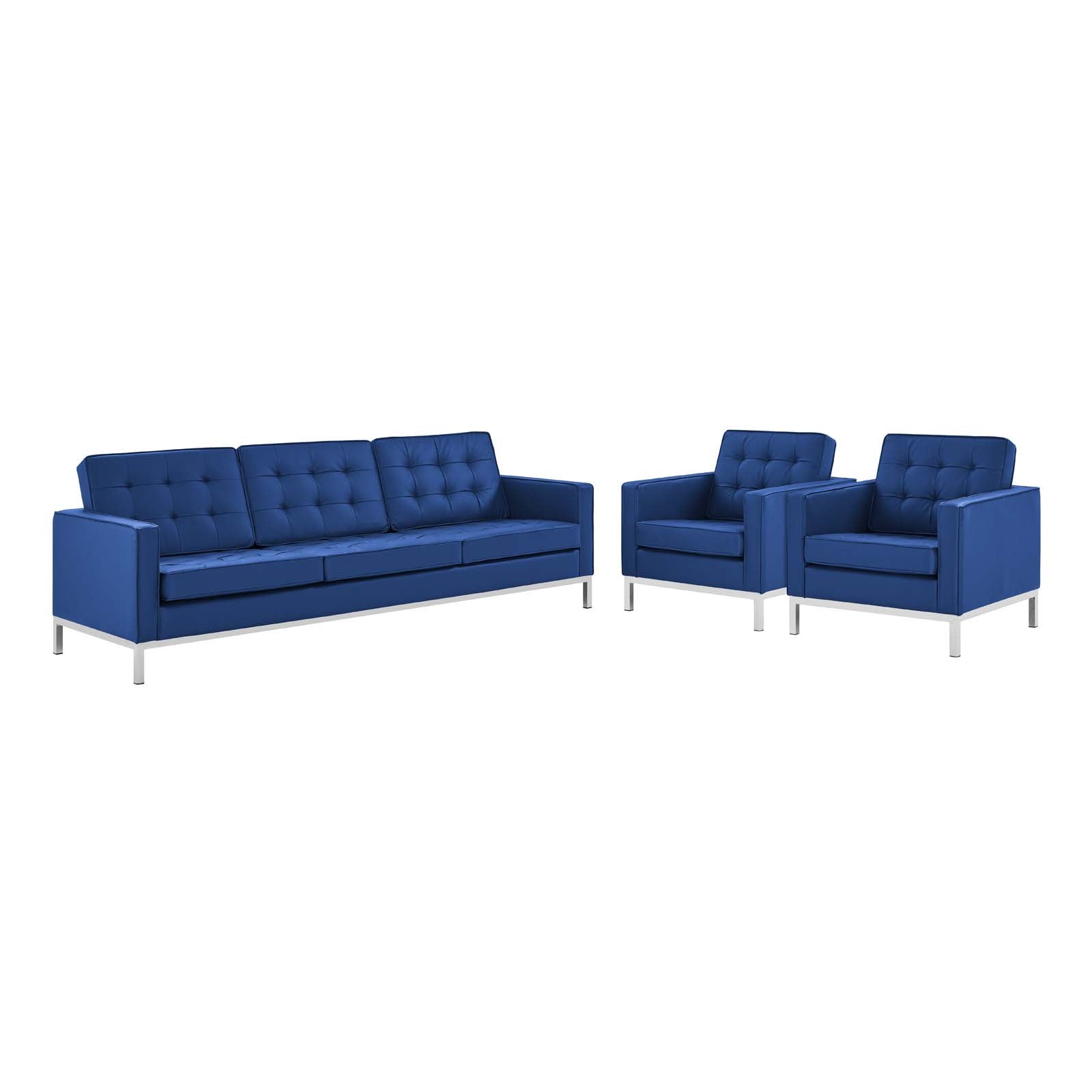 Loft 3 Piece Tufted Upholstered Faux Leather Set - East Shore Modern Home Furnishings