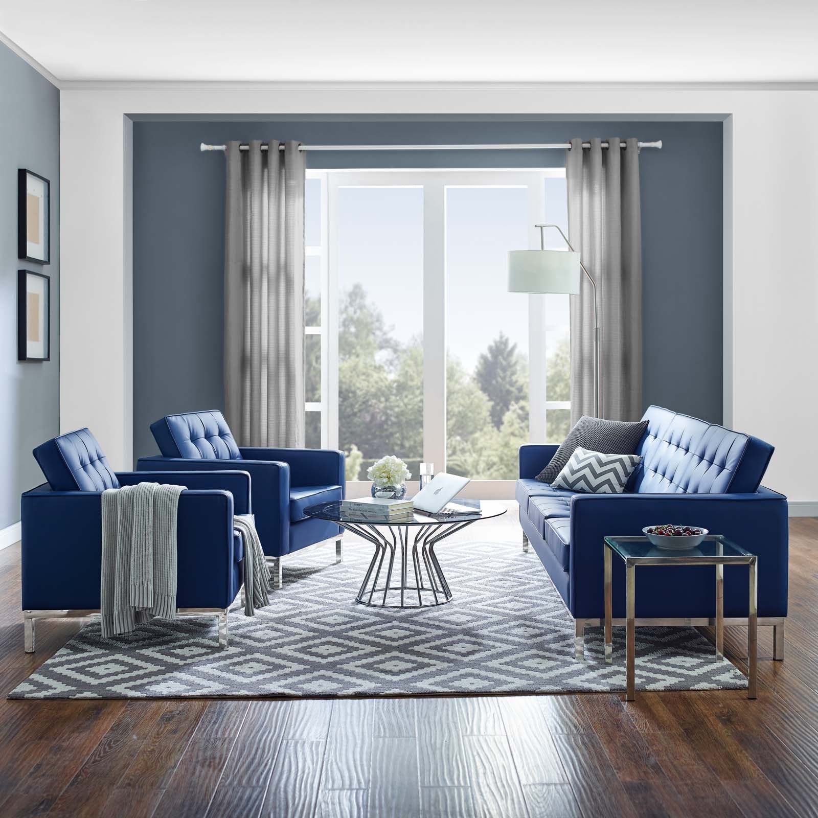 Loft 3 Piece Tufted Upholstered Faux Leather Set - East Shore Modern Home Furnishings