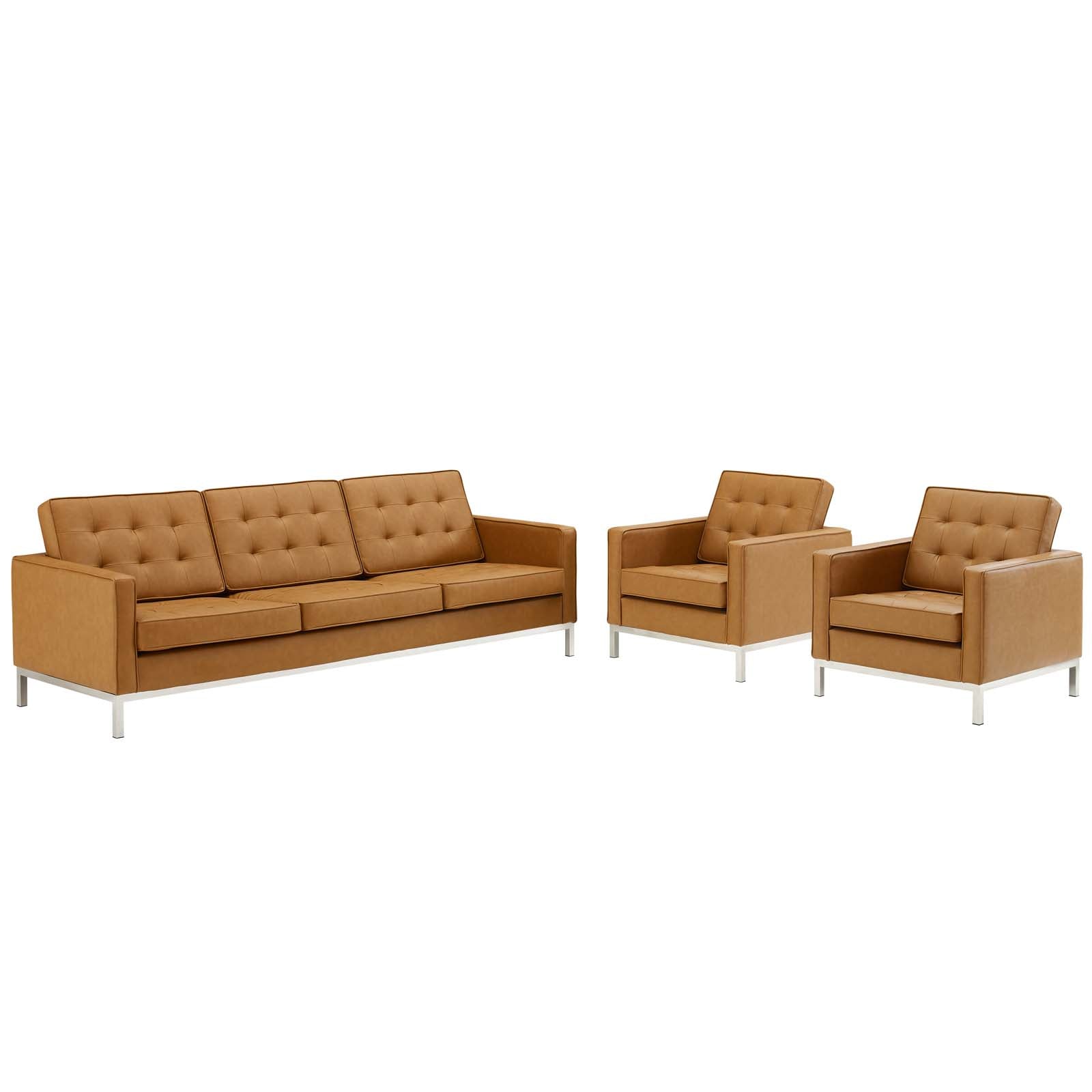 Loft 3 Piece Tufted Upholstered Faux Leather Set