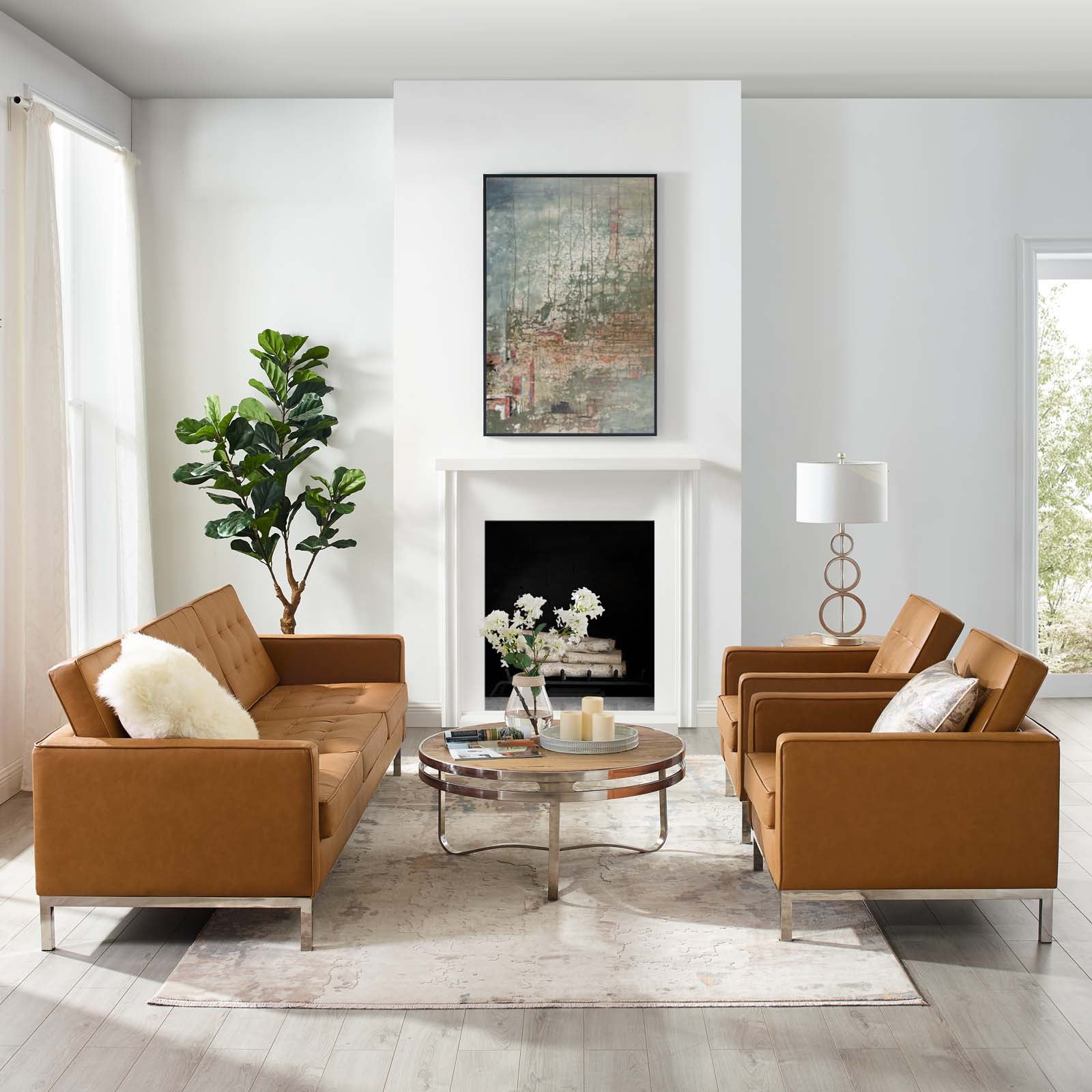 Loft 3 Piece Tufted Upholstered Faux Leather Set - East Shore Modern Home Furnishings