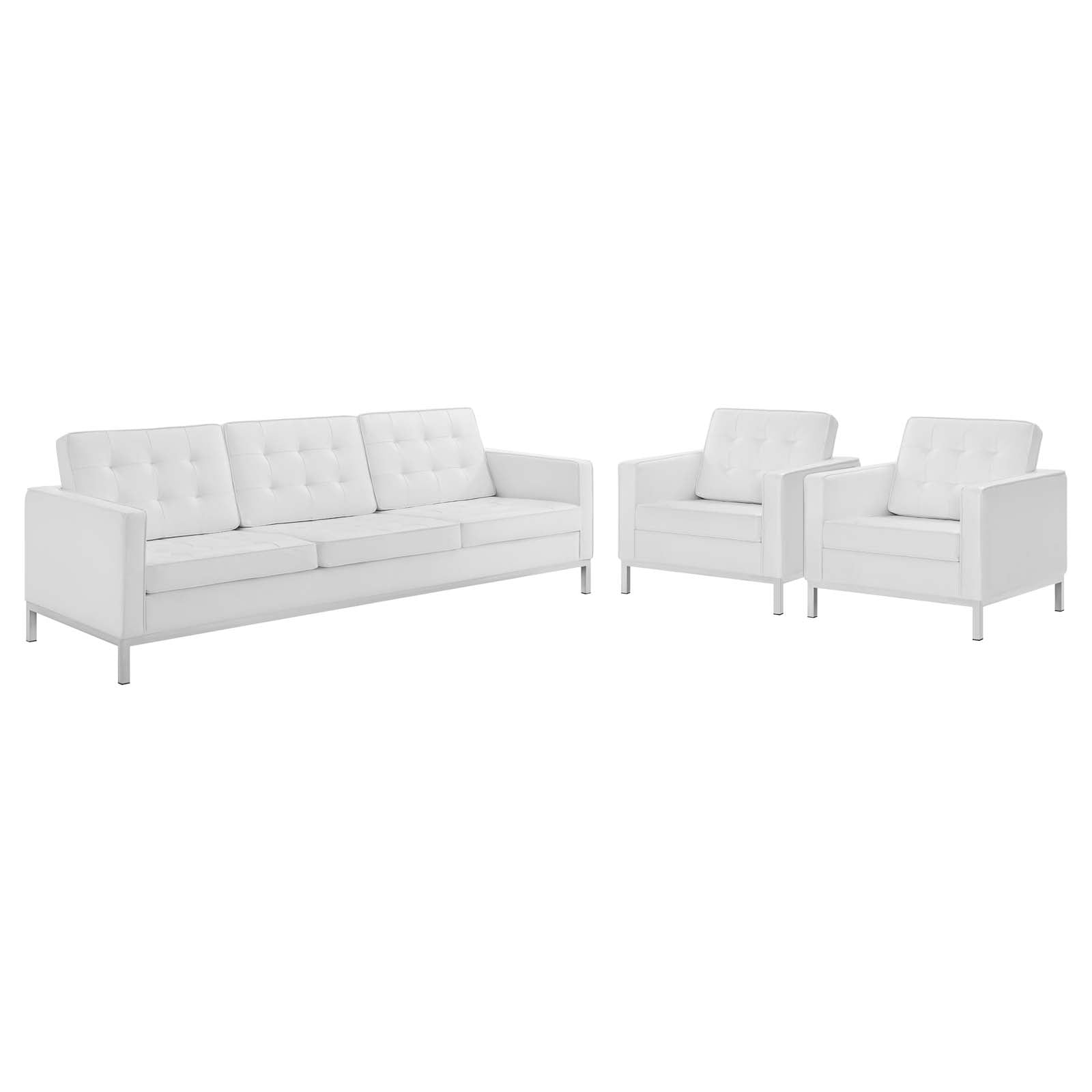 Loft 3 Piece Tufted Upholstered Faux Leather Set - East Shore Modern Home Furnishings