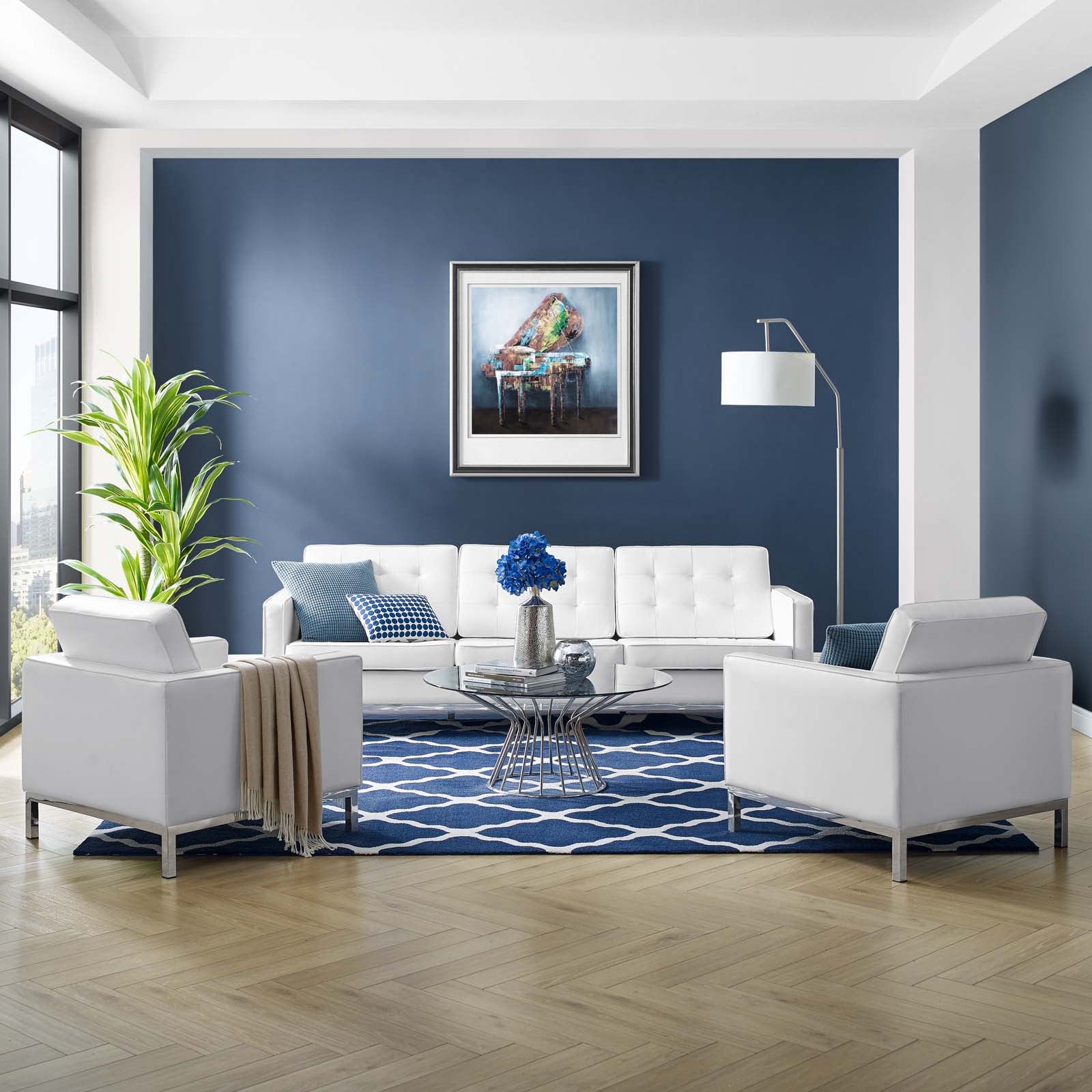 Loft 3 Piece Tufted Upholstered Faux Leather Set - East Shore Modern Home Furnishings