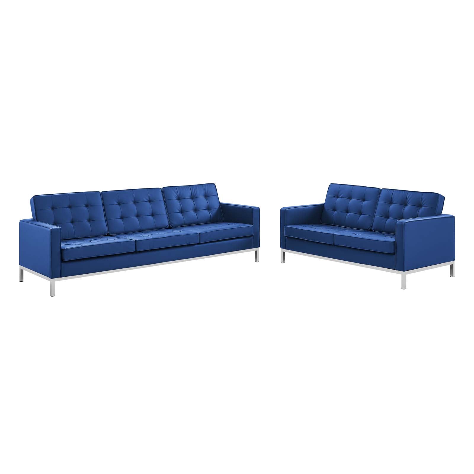 Loft Tufted Upholstered Faux Leather Sofa and Loveseat Set