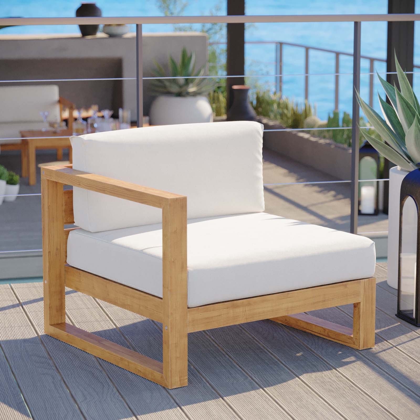 Upland Outdoor Patio Teak Wood Left-Arm Chair - East Shore Modern Home Furnishings