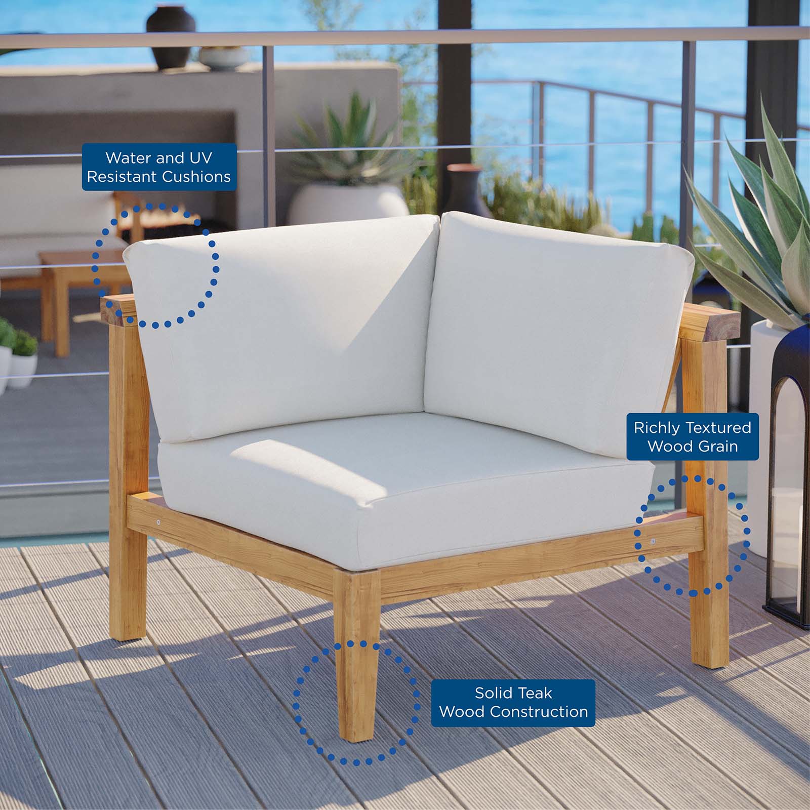 Bayport Outdoor Patio Teak Wood Corner Chair - East Shore Modern Home Furnishings