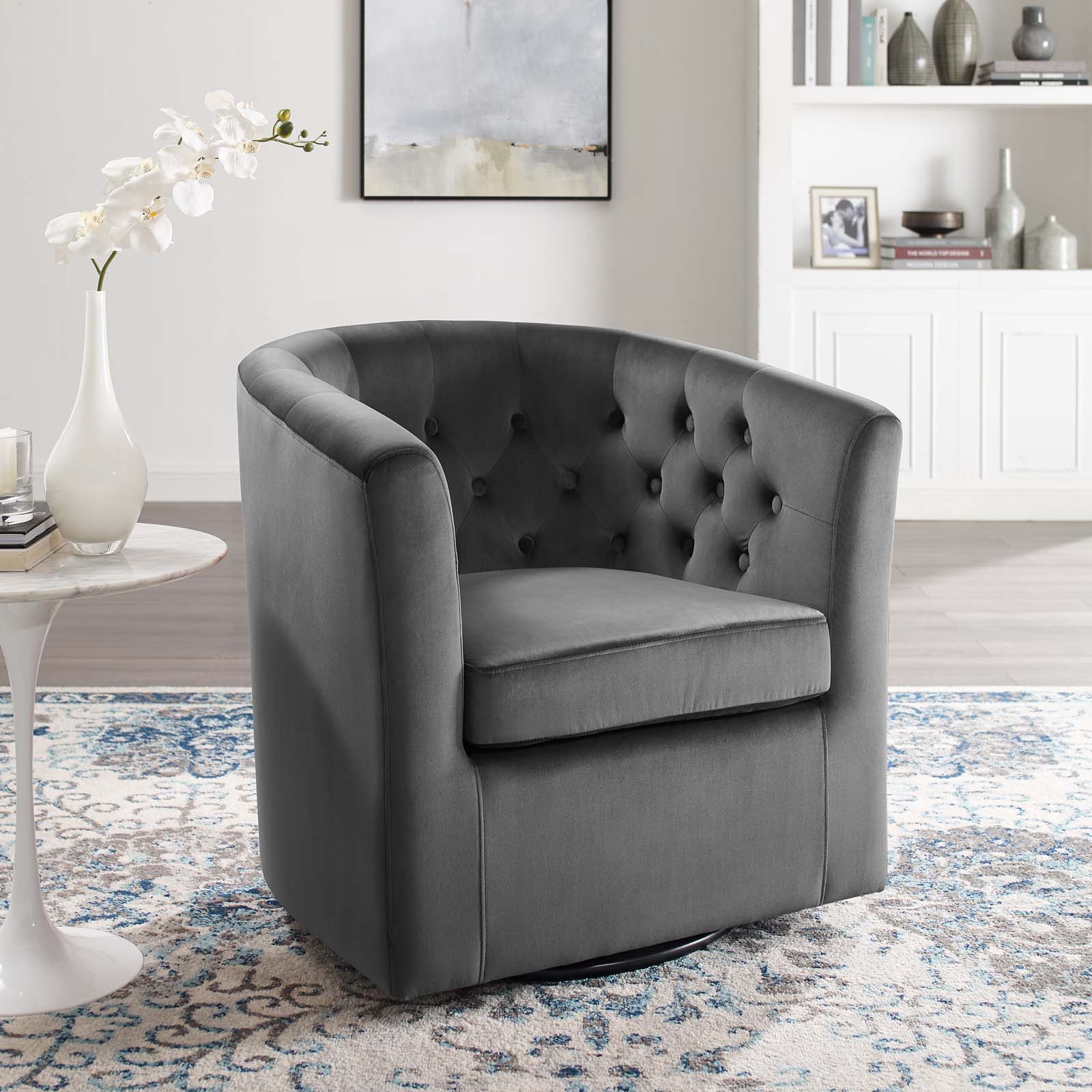 Prospect Tufted Performance Velvet Swivel Armchair - East Shore Modern Home Furnishings