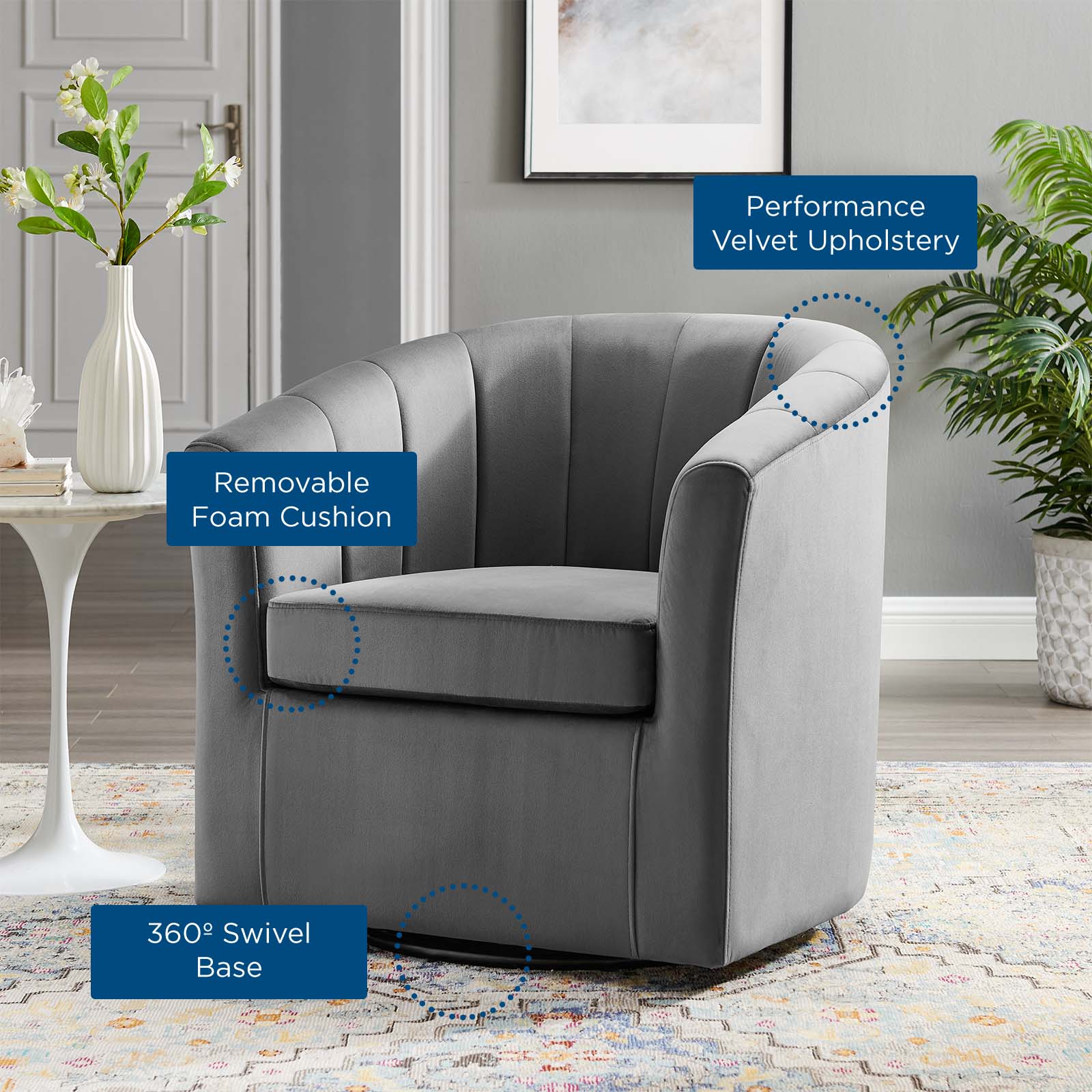 Prospect Performance Velvet Swivel Armchair