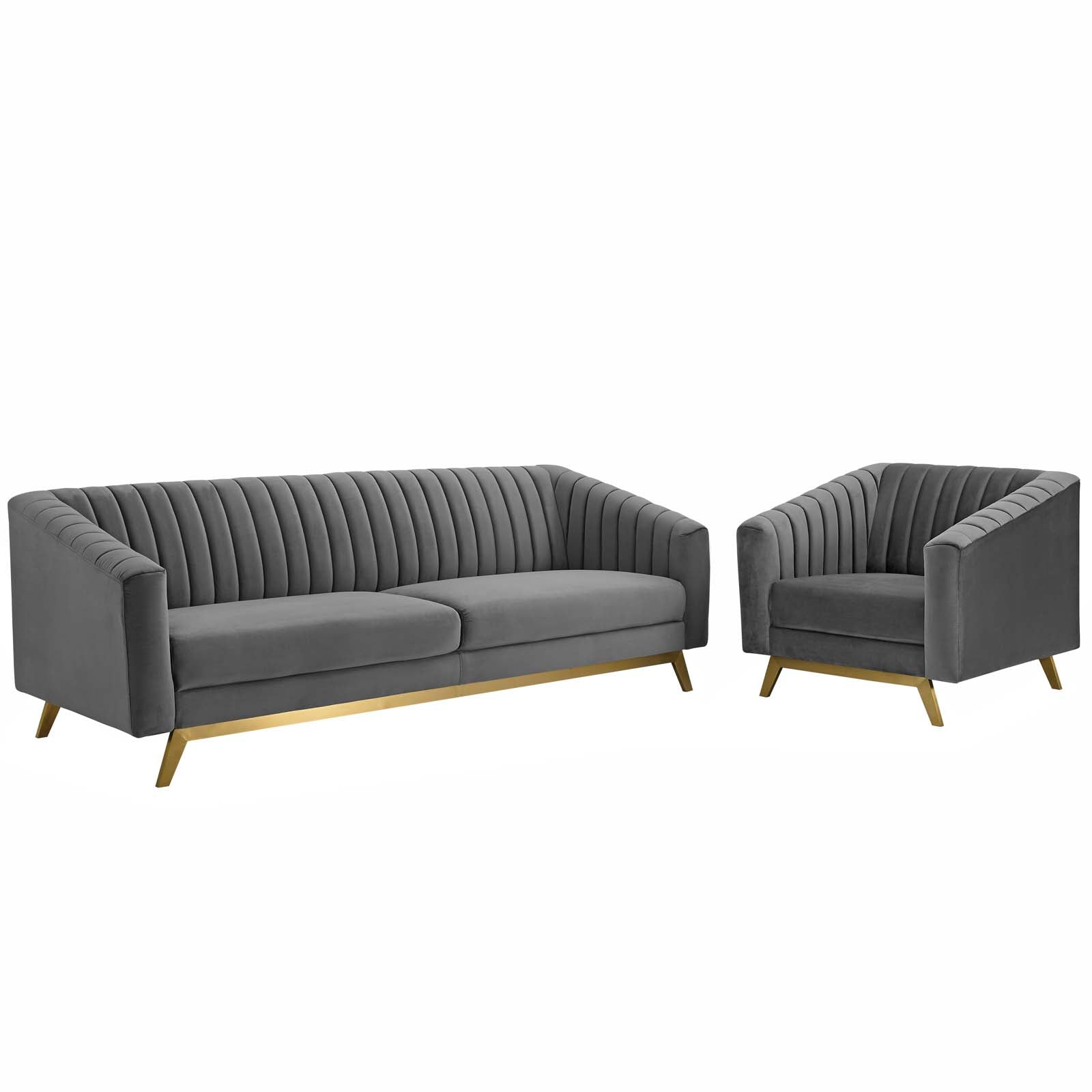 Valiant Vertical Channel Tufted Performance Velvet Sofa and Armchair Set - East Shore Modern Home Furnishings