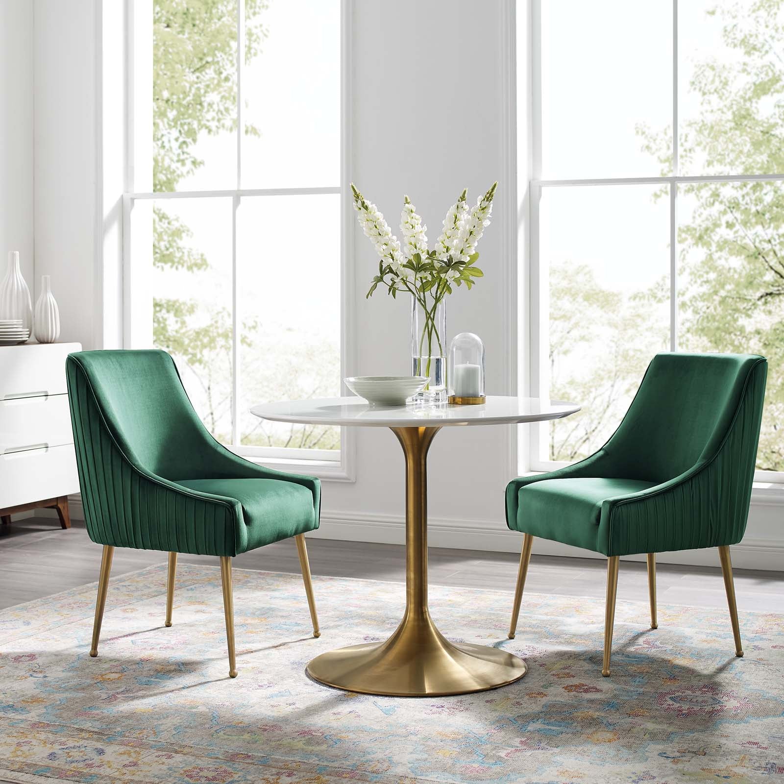 Discern Pleated Back Upholstered Performance Velvet Dining Chair Set of 2 - East Shore Modern Home Furnishings