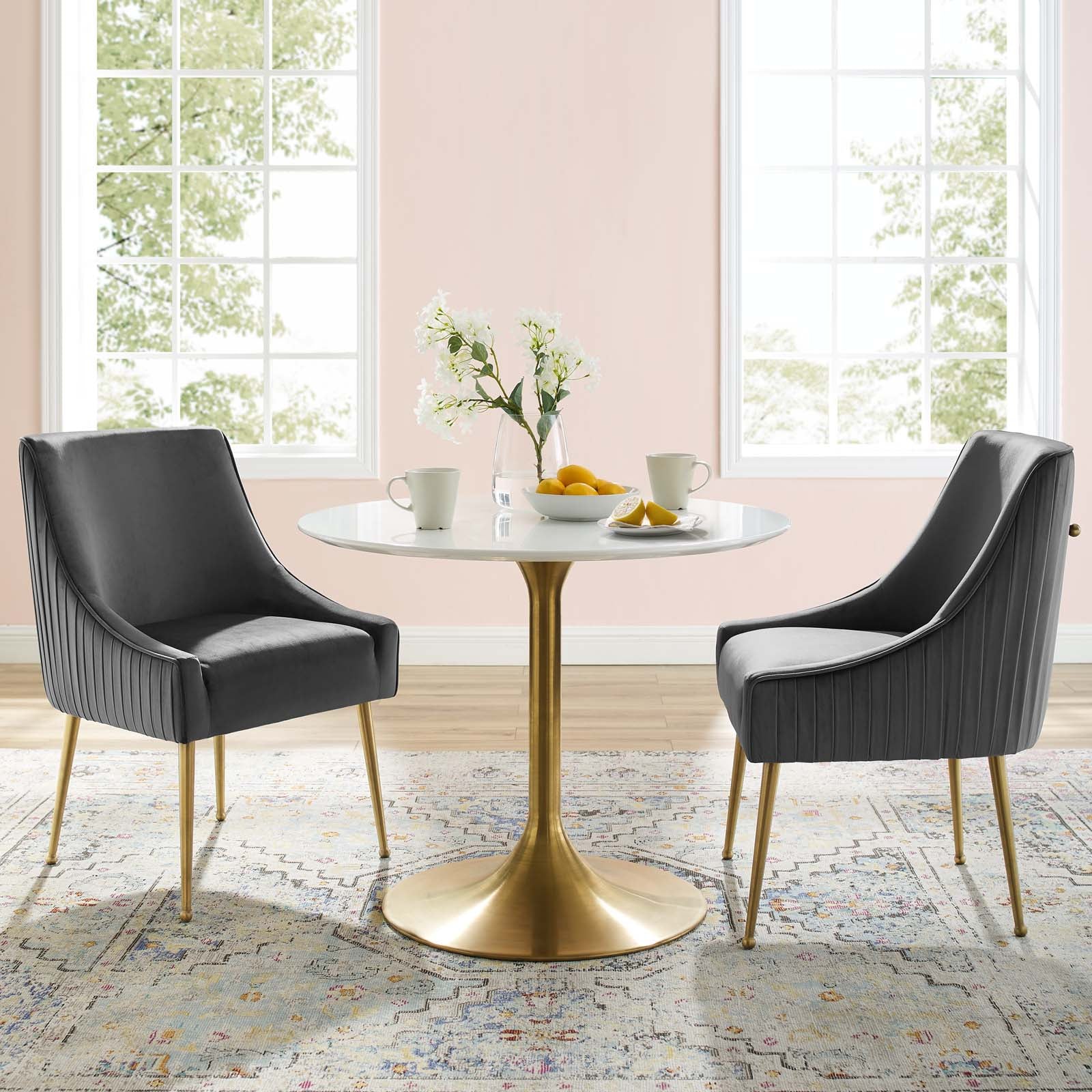 Discern Pleated Back Upholstered Performance Velvet Dining Chair Set of 2 - East Shore Modern Home Furnishings