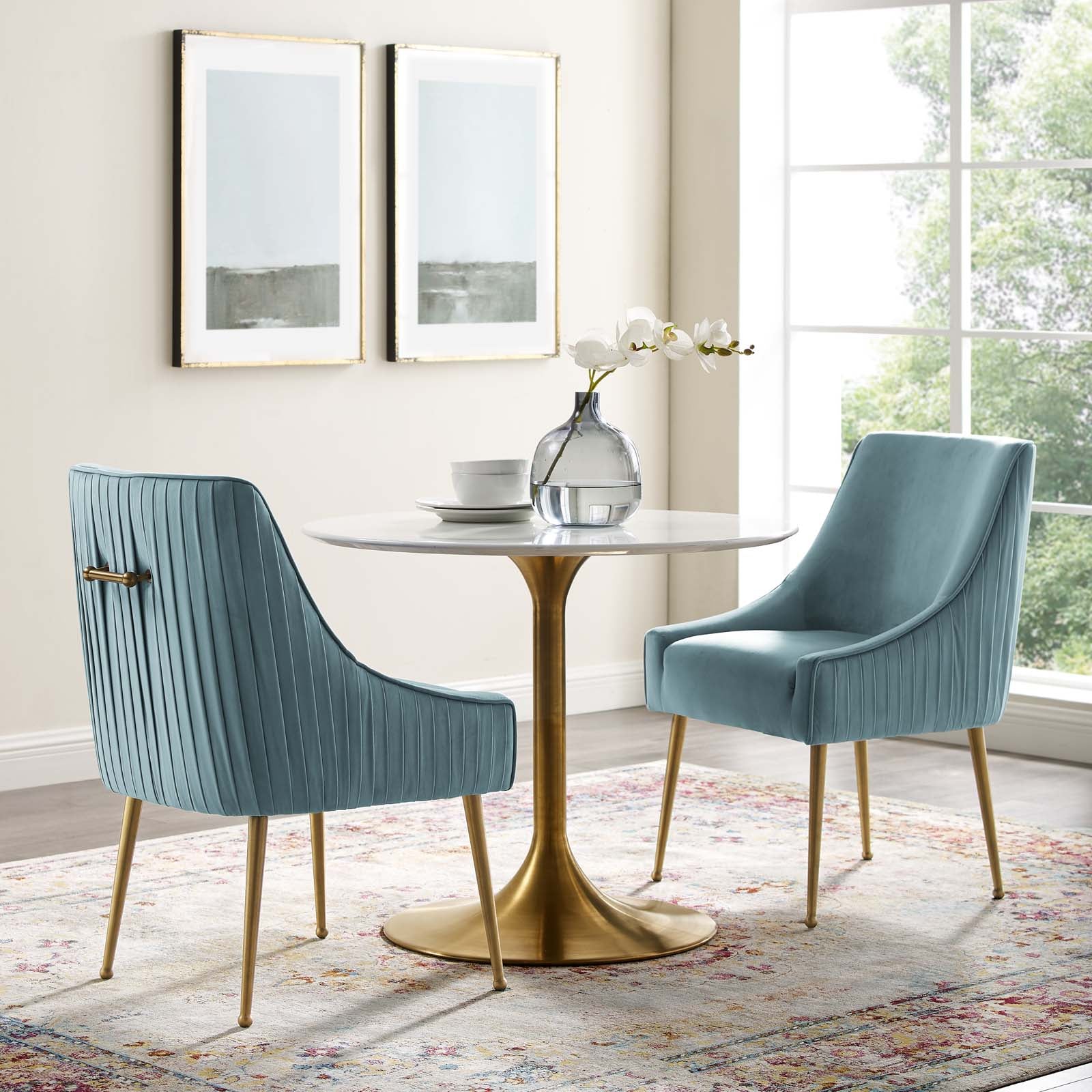 Discern Pleated Back Upholstered Performance Velvet Dining Chair Set of 2 - East Shore Modern Home Furnishings