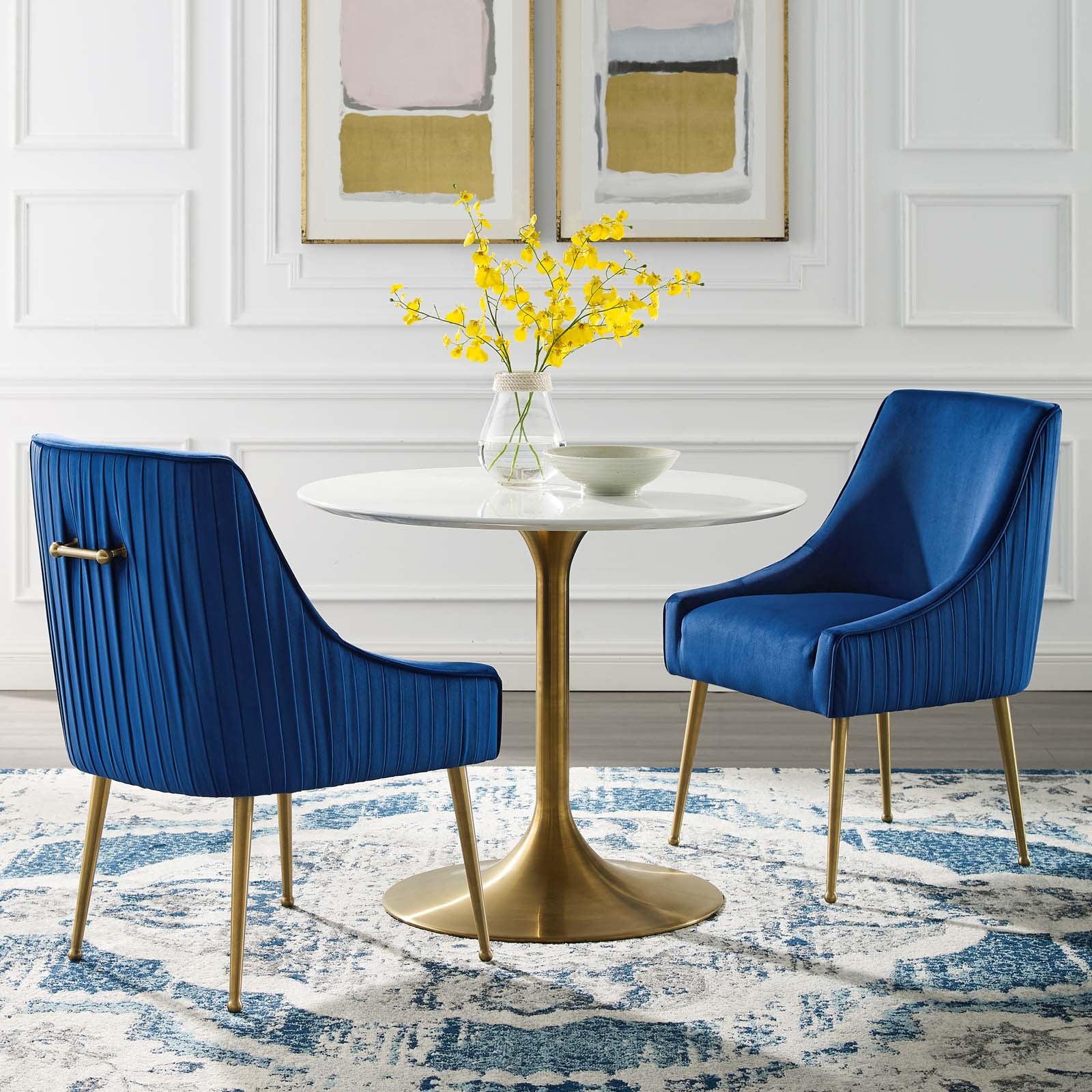 Discern Pleated Back Upholstered Performance Velvet Dining Chair Set of 2 - East Shore Modern Home Furnishings