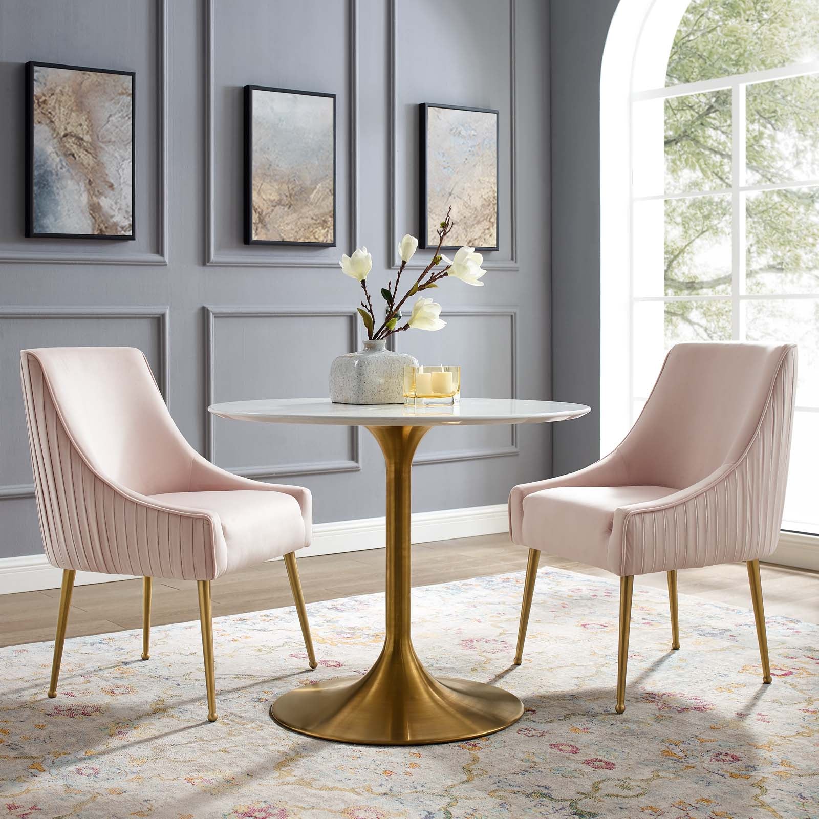 Discern Pleated Back Upholstered Performance Velvet Dining Chair Set of 2 - East Shore Modern Home Furnishings