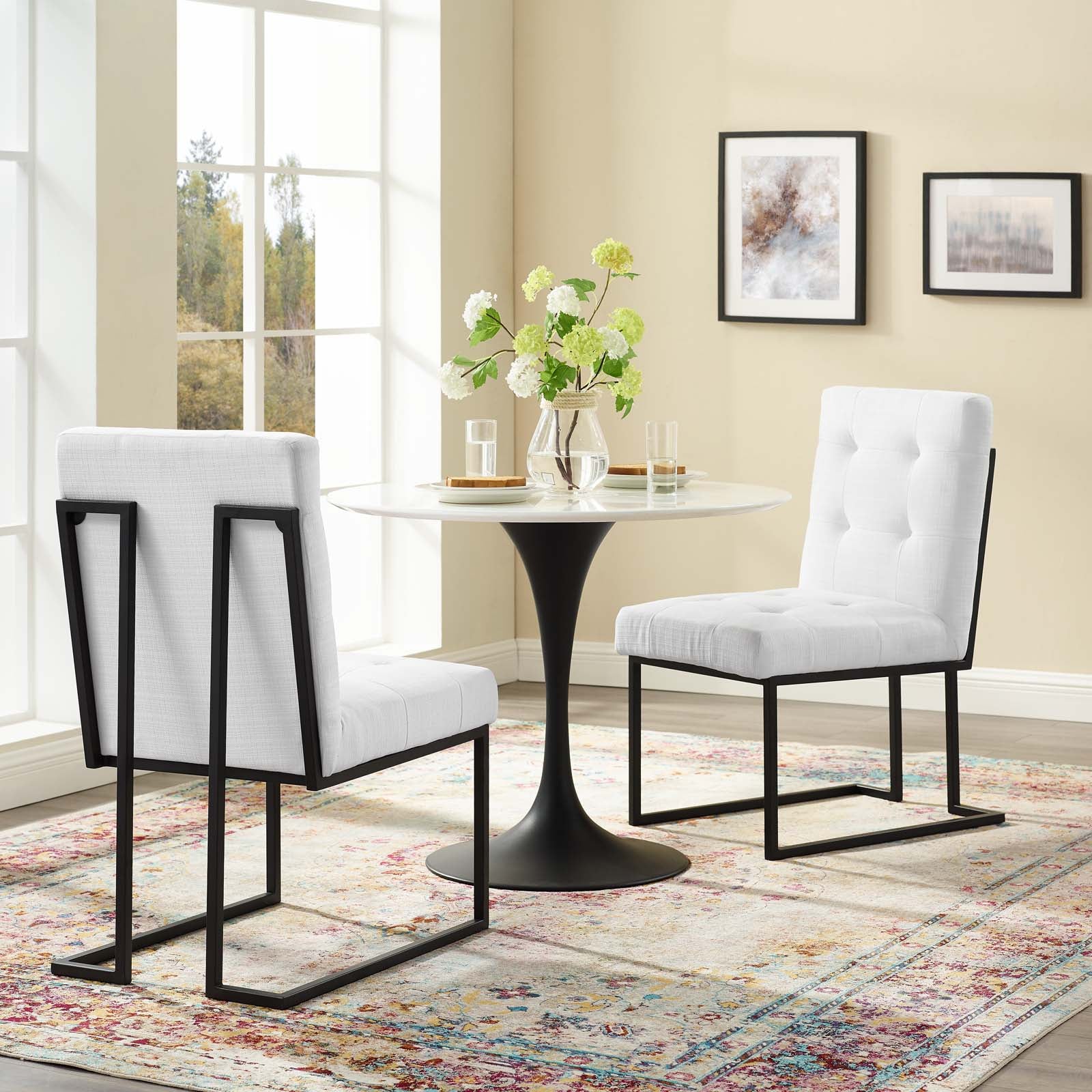 Privy Black Stainless Steel Upholstered Fabric Dining Chair Set of 2 - East Shore Modern Home Furnishings