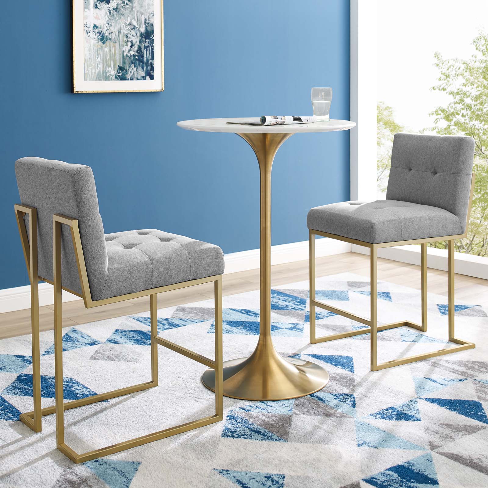 Privy Gold Stainless Steel Upholstered Fabric Counter Stool Set of 2