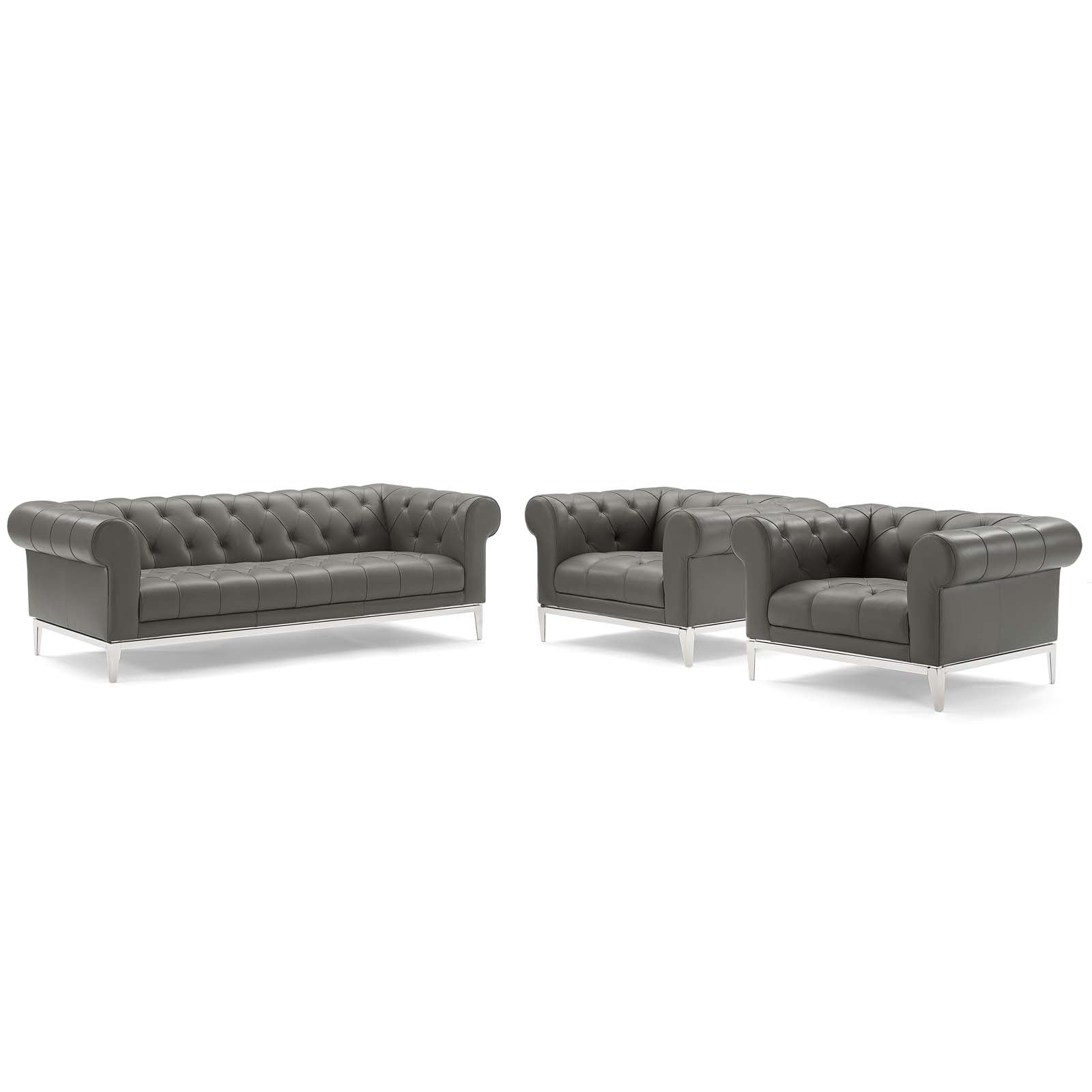 Idyll Tufted Upholstered Leather 3 Piece Set