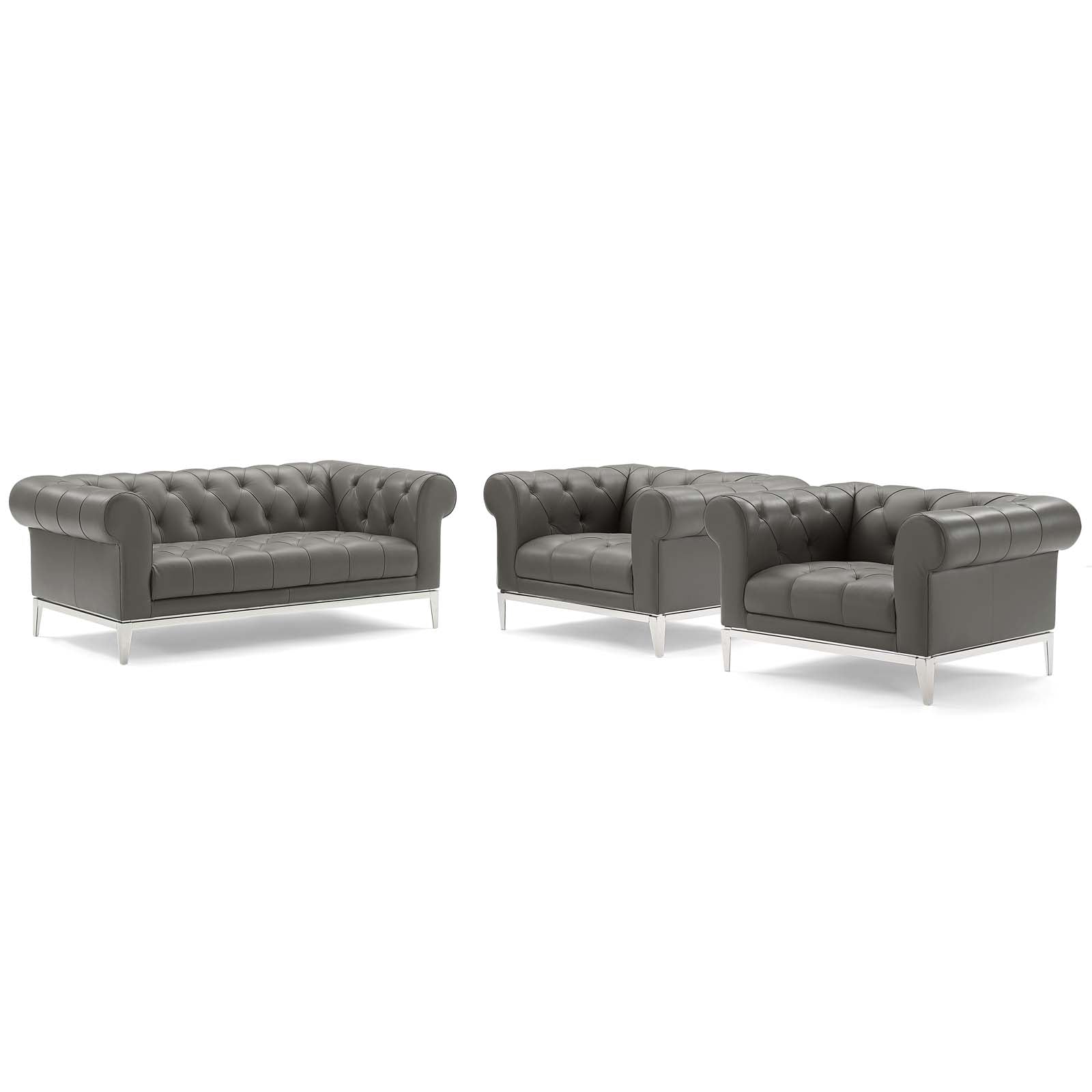 Idyll Tufted Upholstered Leather 3 Piece Set