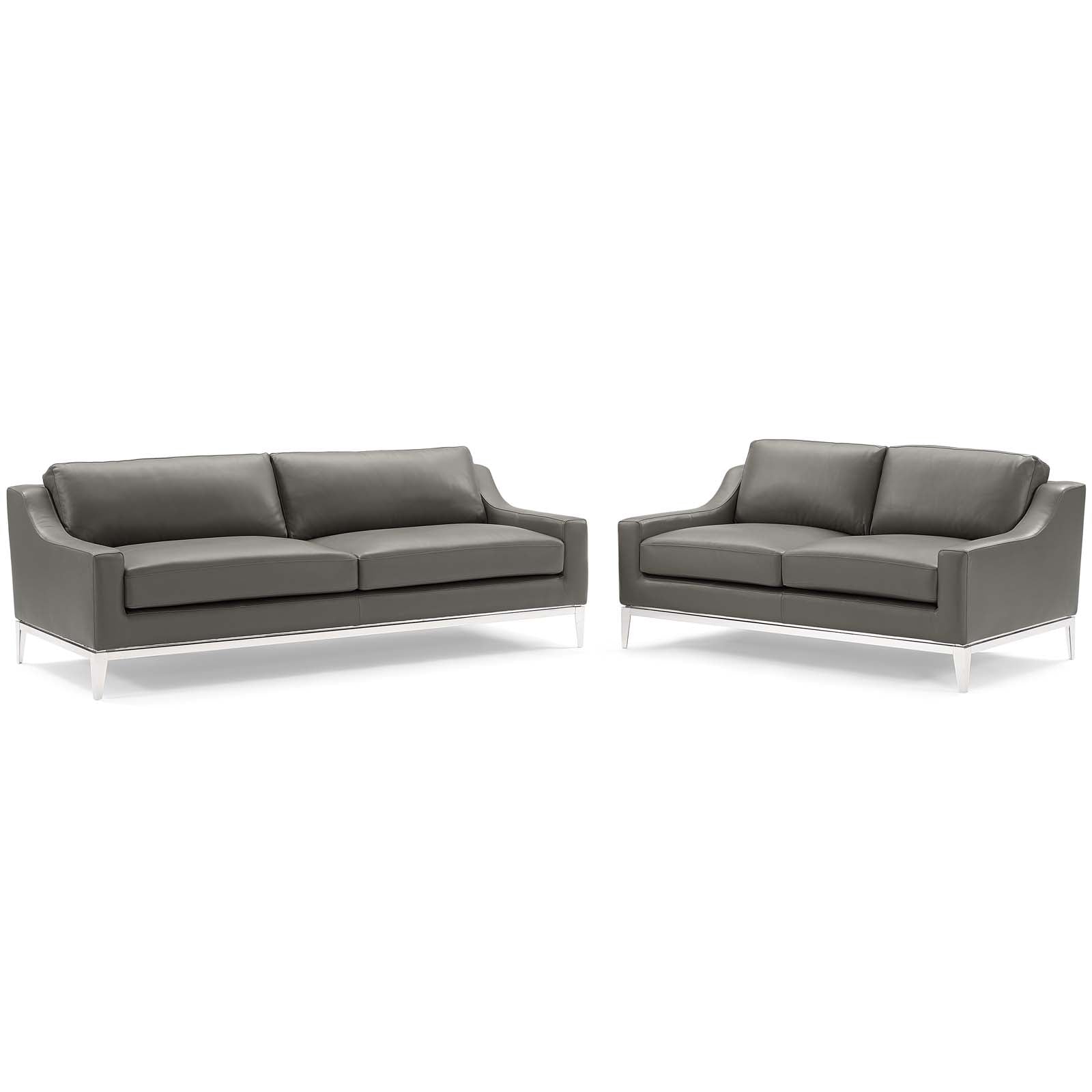 Harness Stainless Steel Base Leather Sofa and Loveseat Set - East Shore Modern Home Furnishings